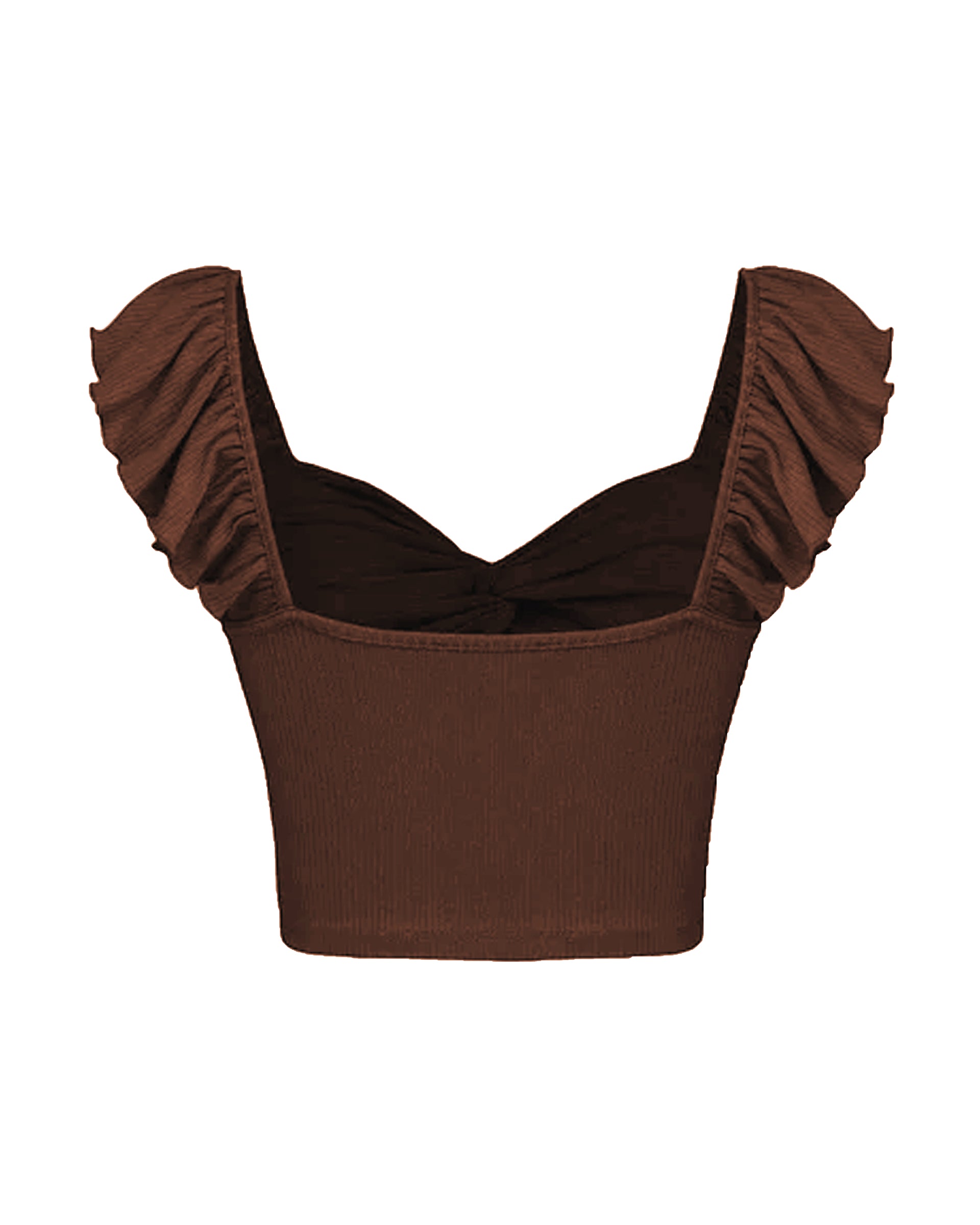 Front Knot Ribbed Crop Top in Brown