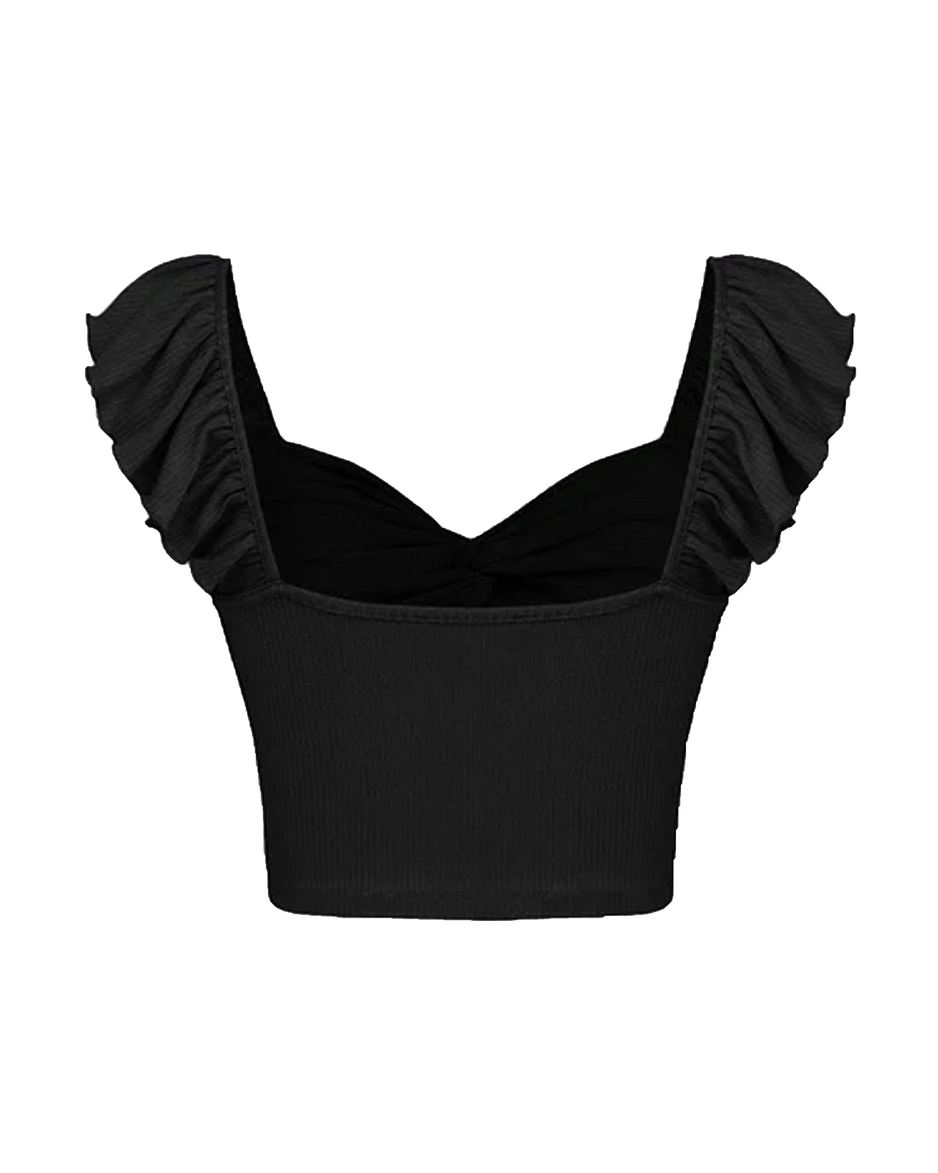 Front Knot Ribbed Crop Top in Black
