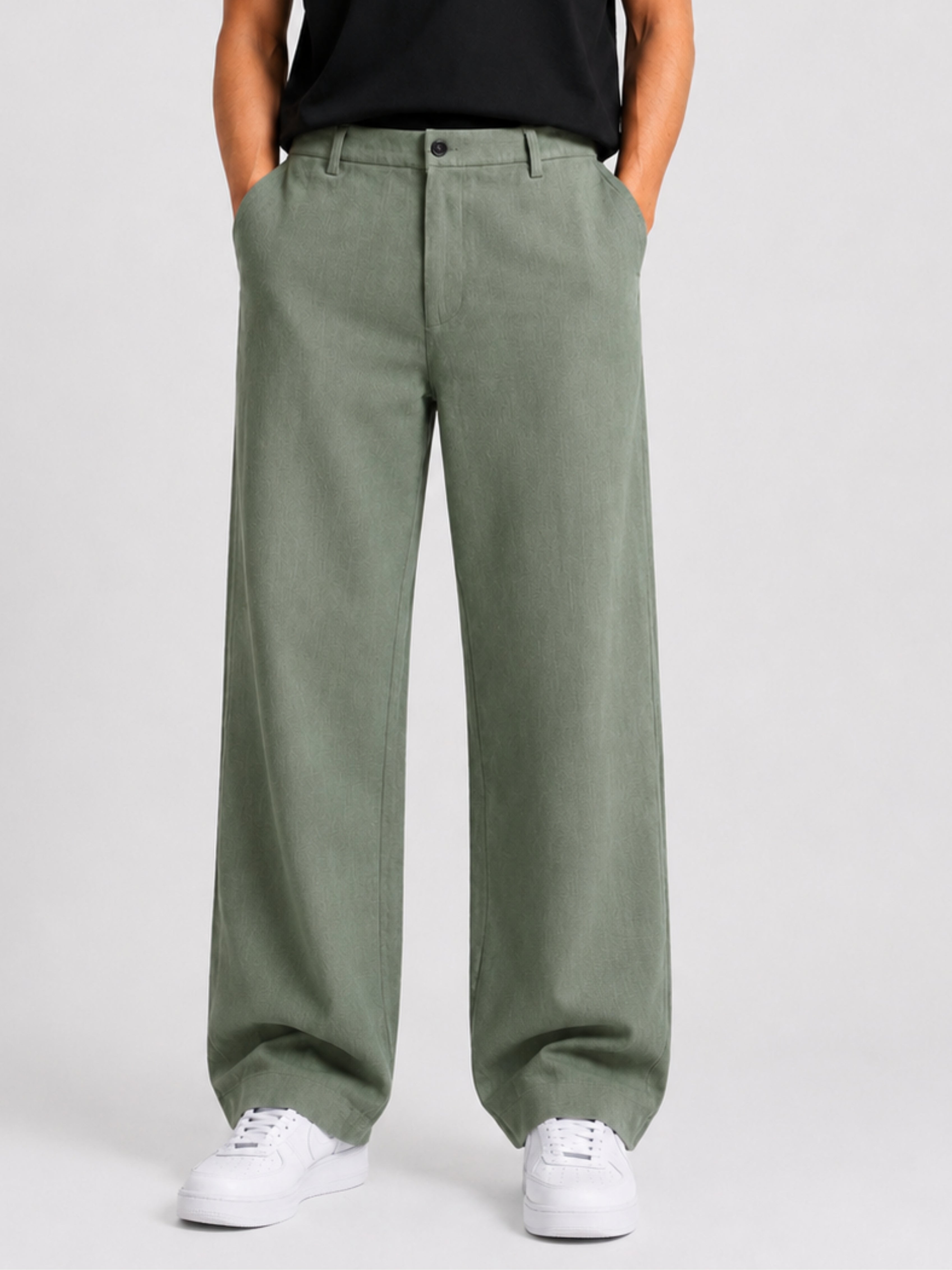 Green Cotton Slub Trousers
