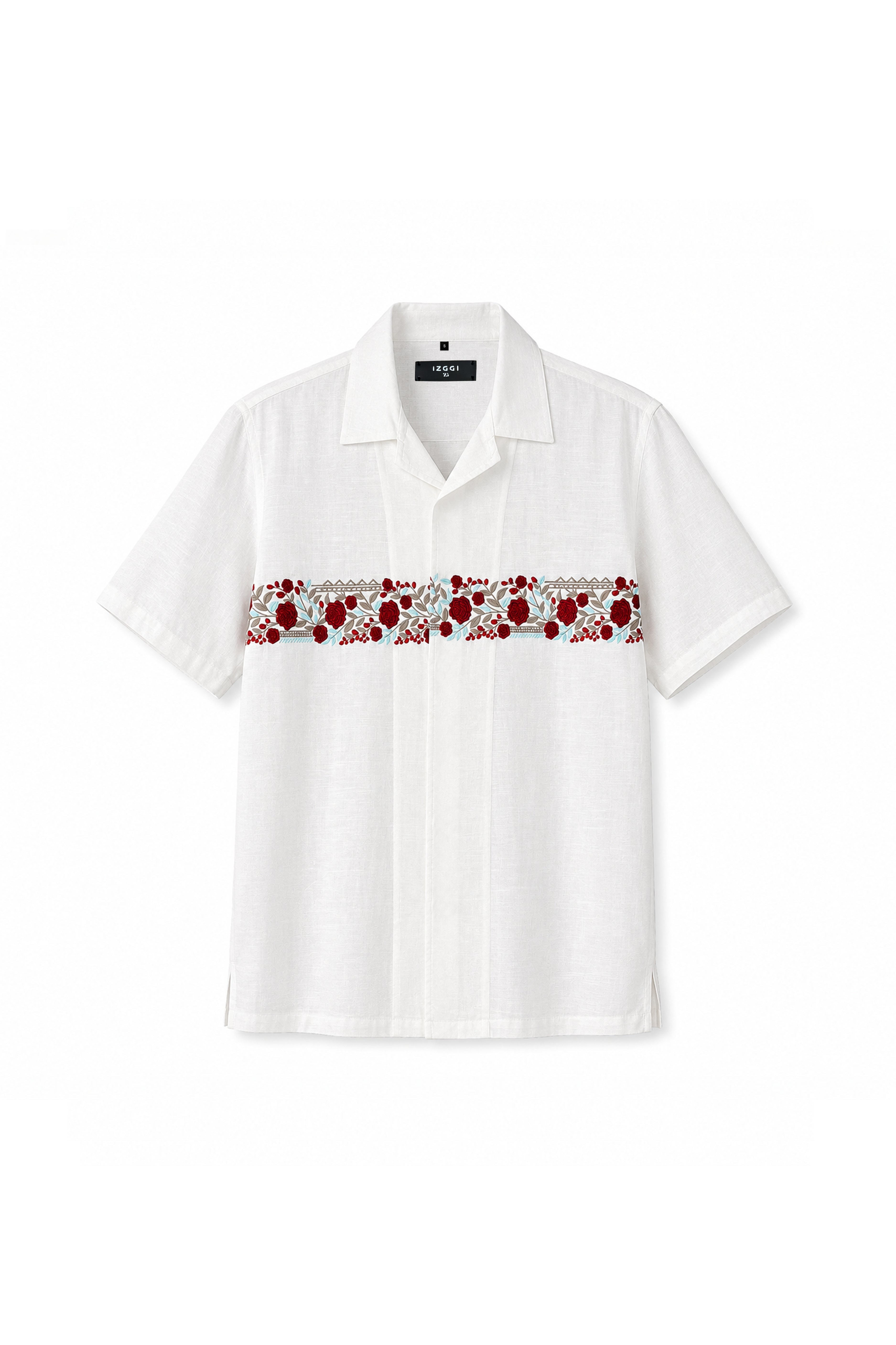 White Cotton Crimson Border Embroidery Shirt