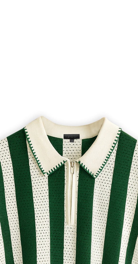 Emerald Stripe Zip Polo