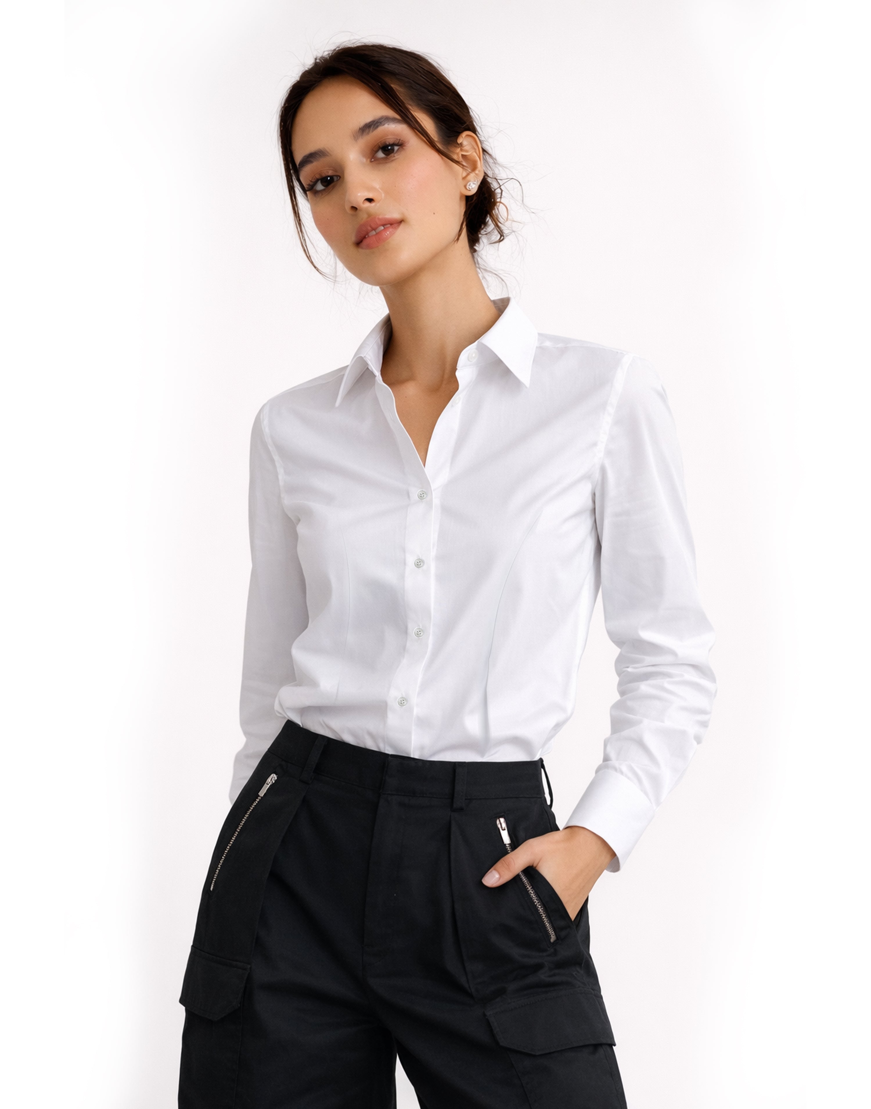 White Darted Waist Structured Shirt