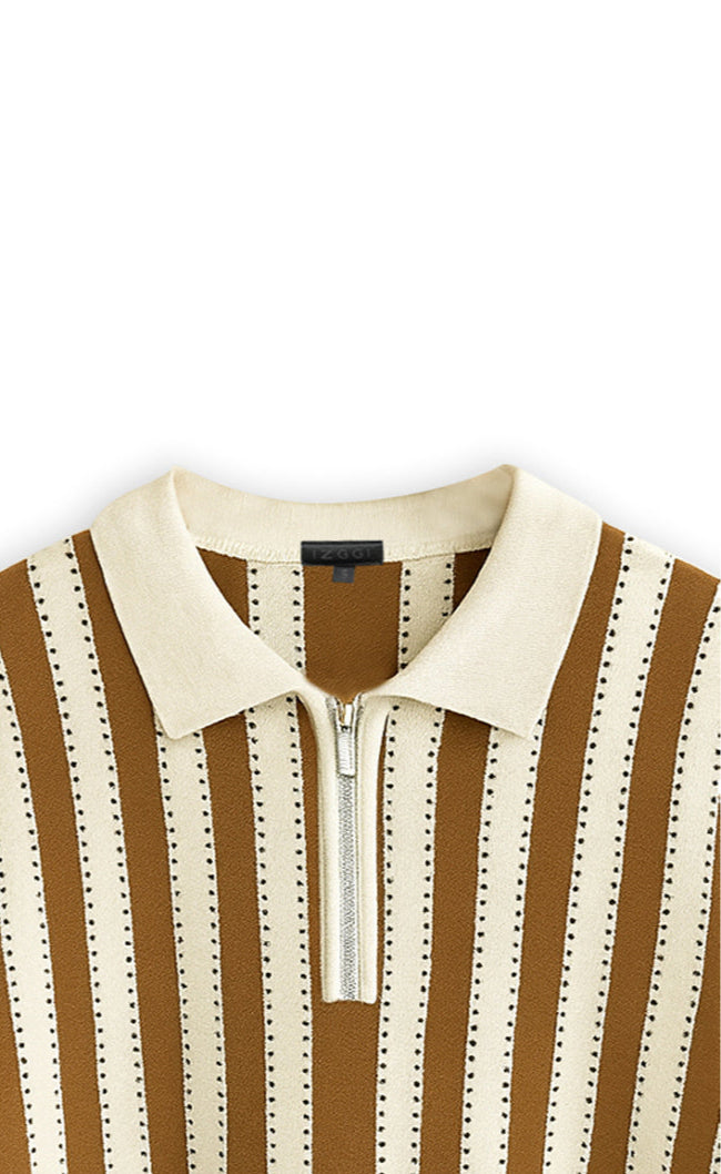 Sandstone Stripe Zip Polo