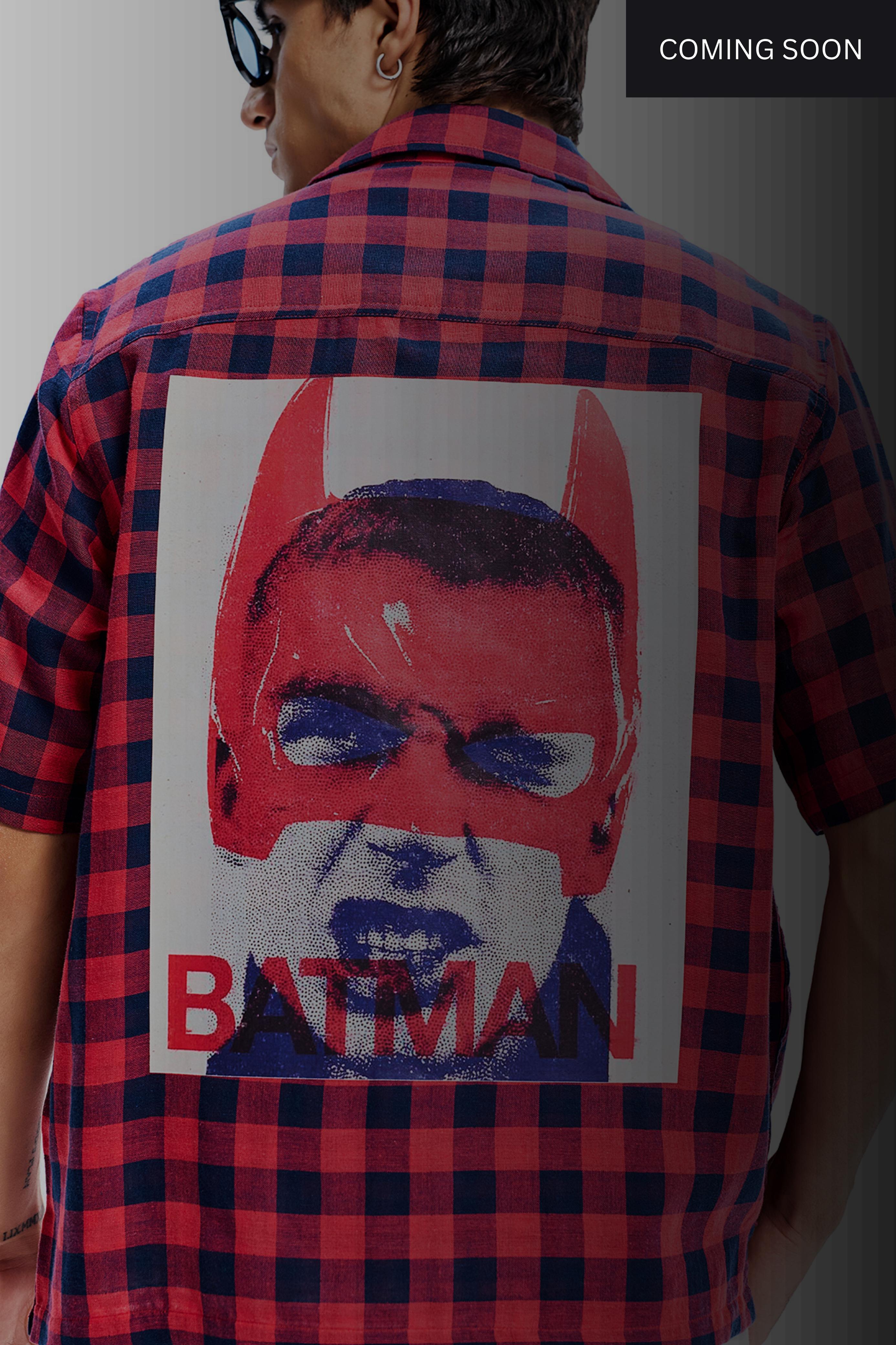 Red Gingham Cotton Double Batman Shirt
