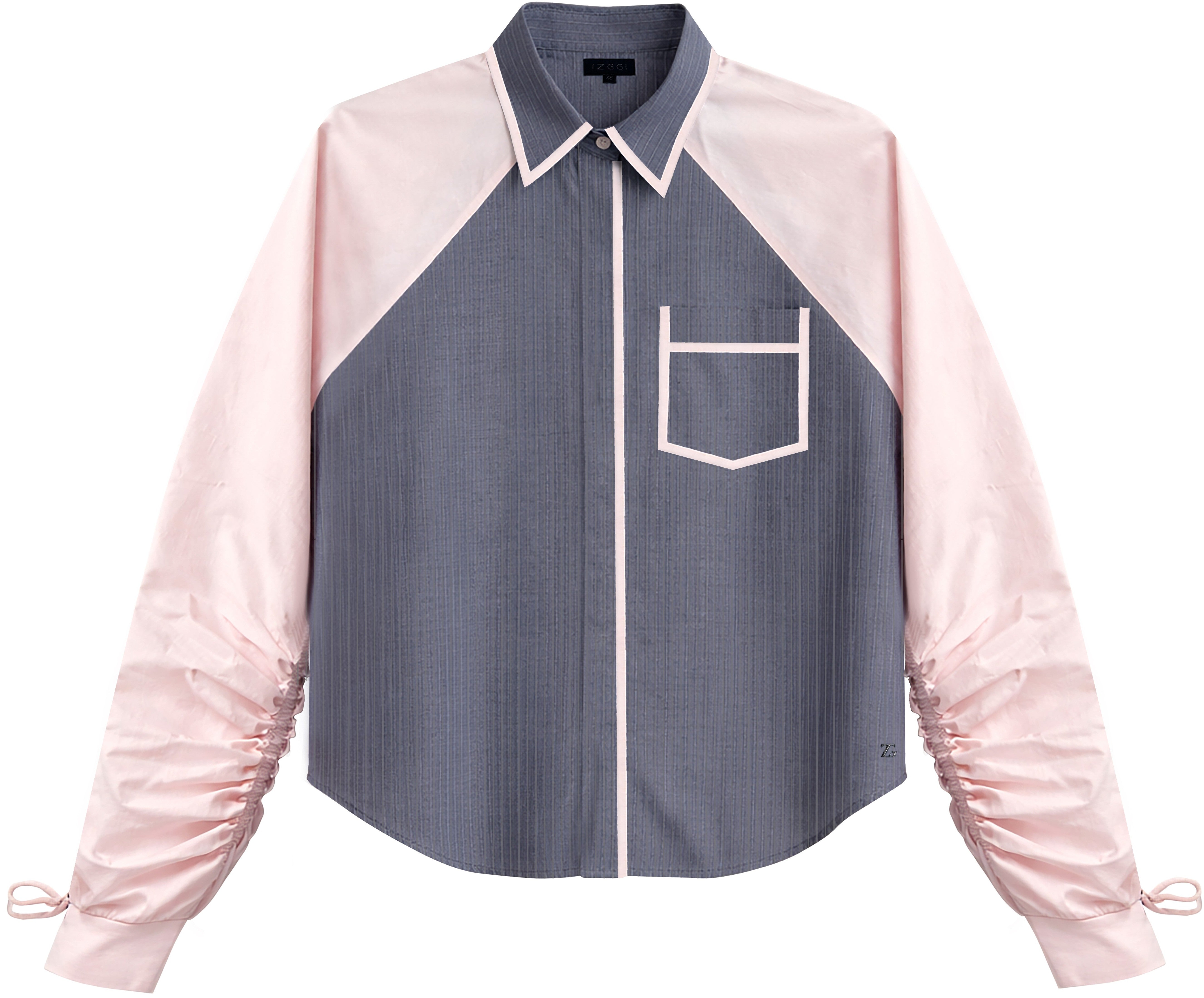 Grey Stripe Pink Panel Drawstring Shirt