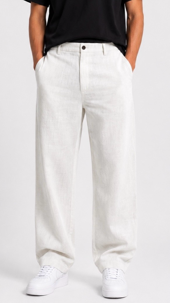 White Cotton Slub Trousers