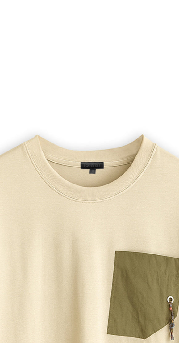 Olive Pocket Tee (Beige Base)