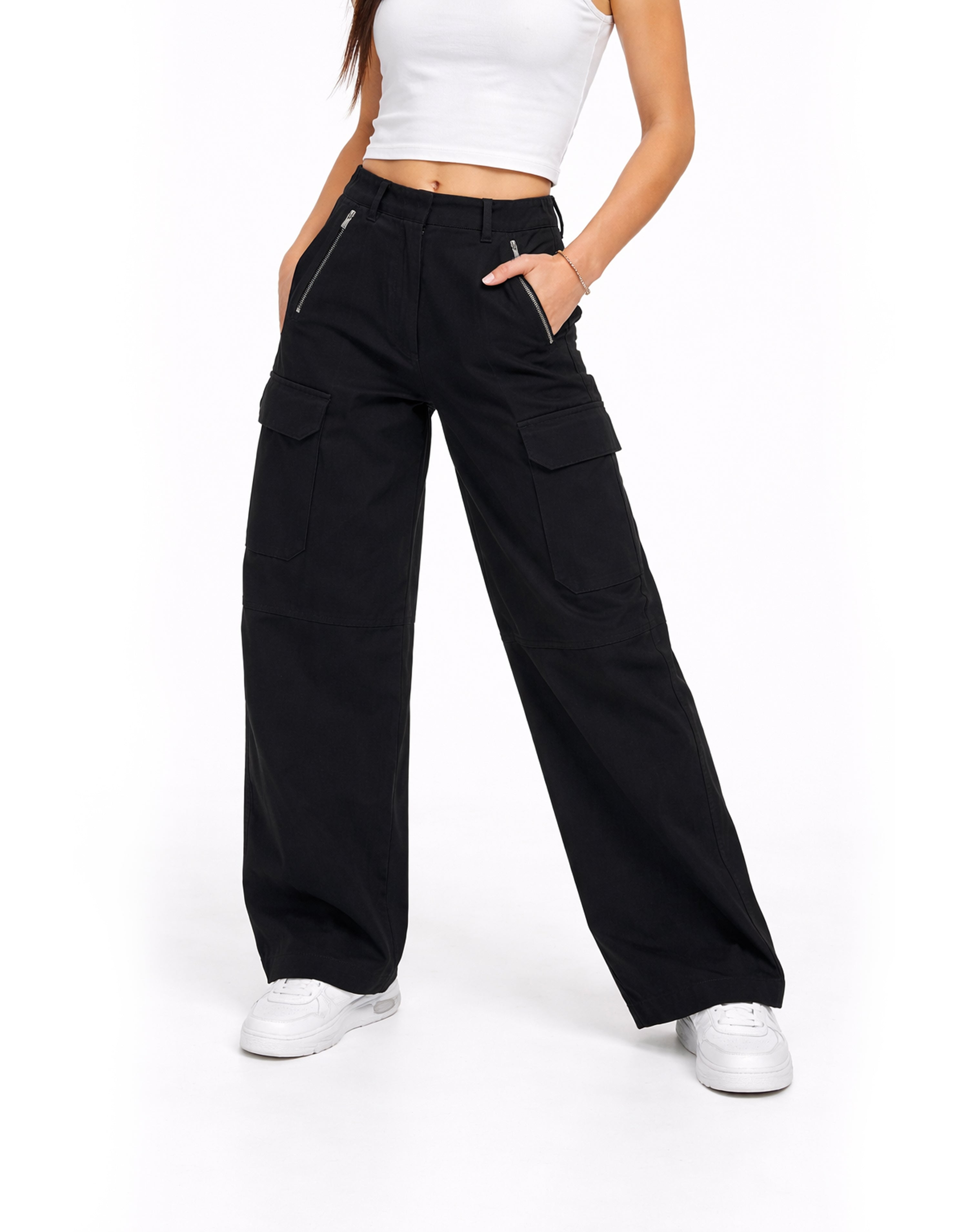 Black Utility  Barrel Cargo Trousers