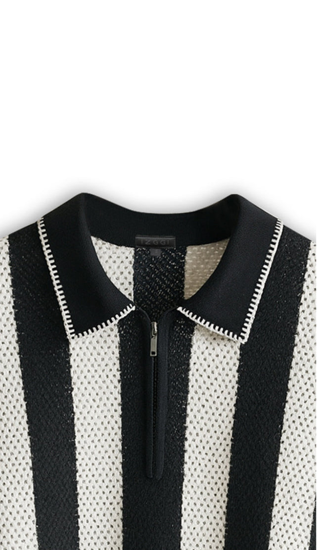 Monochrome Stripe Zip Polo