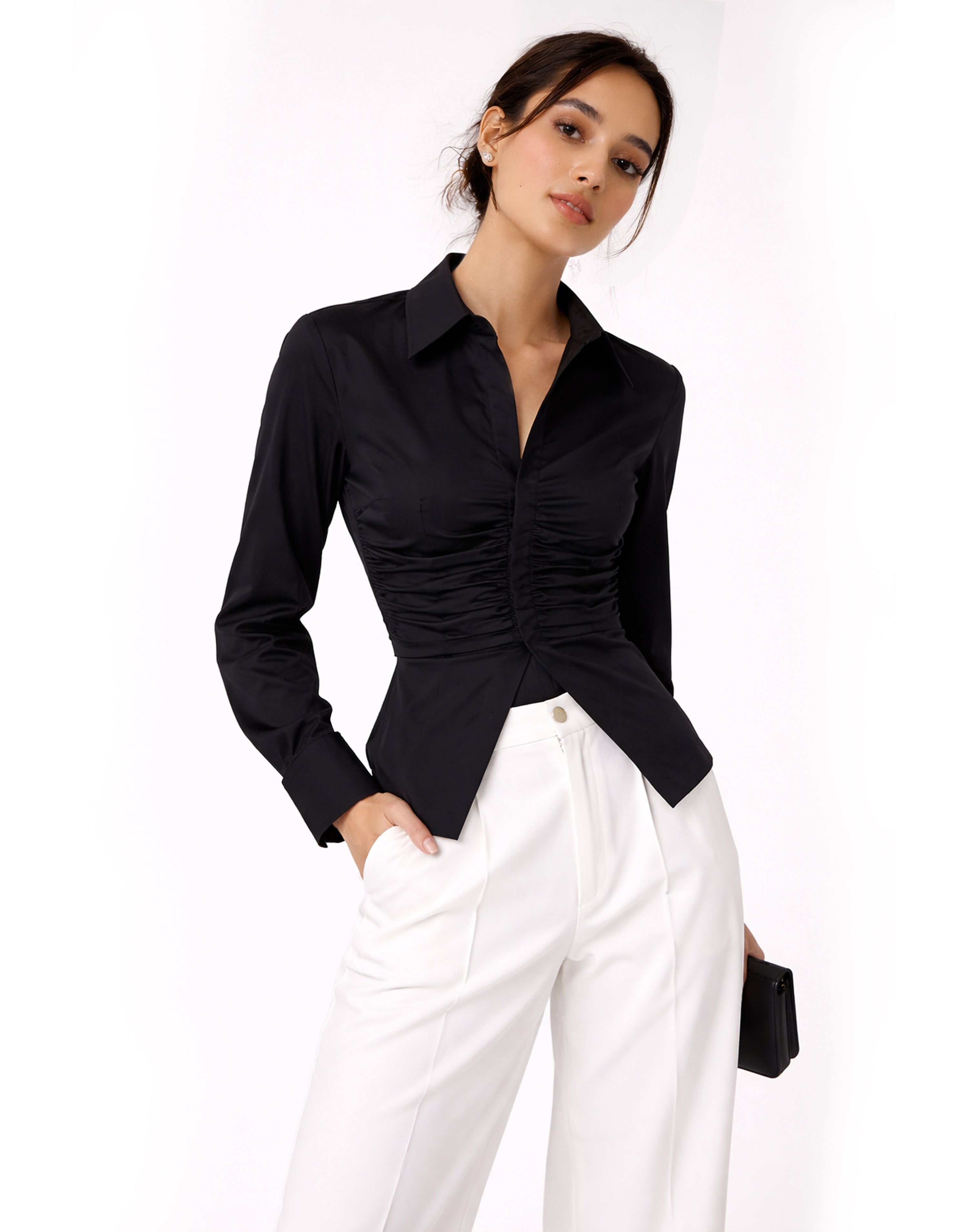 Black Ruched Waist Top