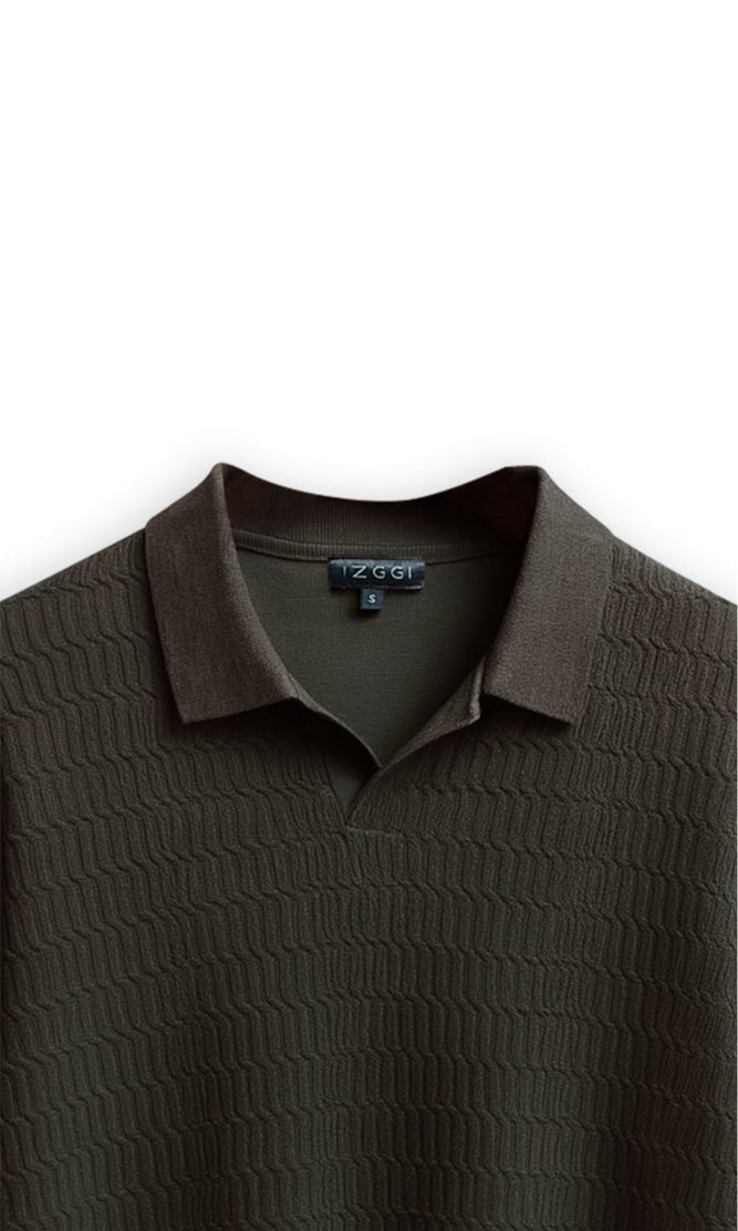 Dark brown ribbed Polo on a white background