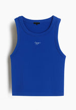 Blue Ribbed Sleeveless Top