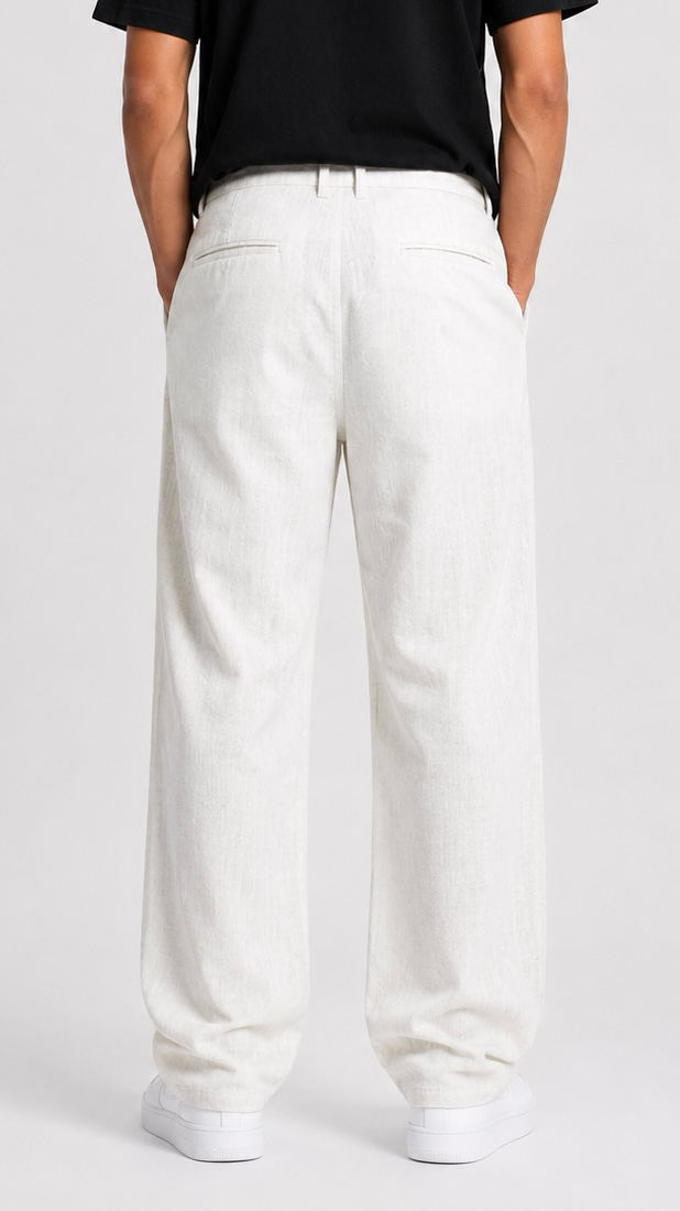 White Cotton Slub Trousers
