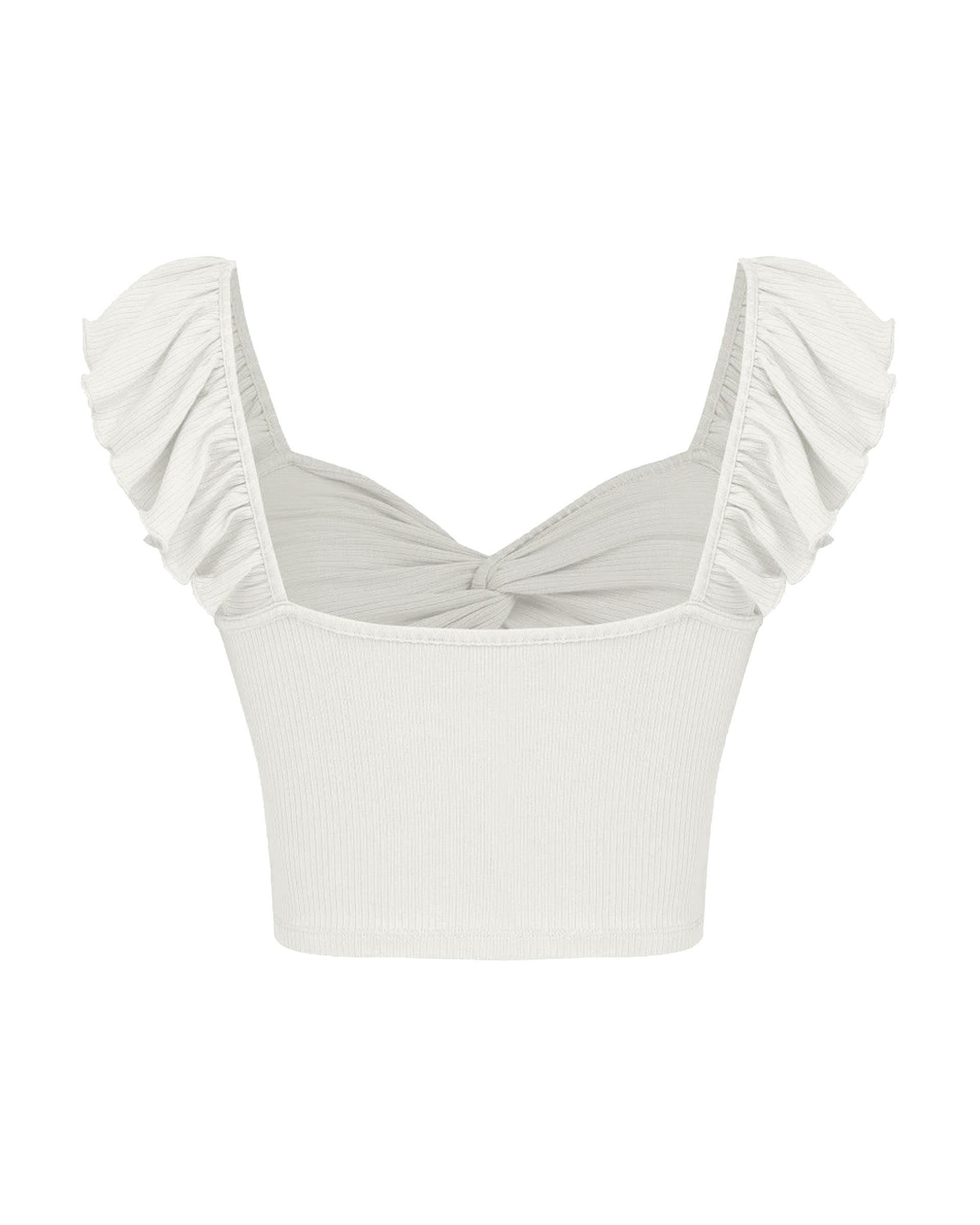 Front Knot Ribbed Crop Top in White