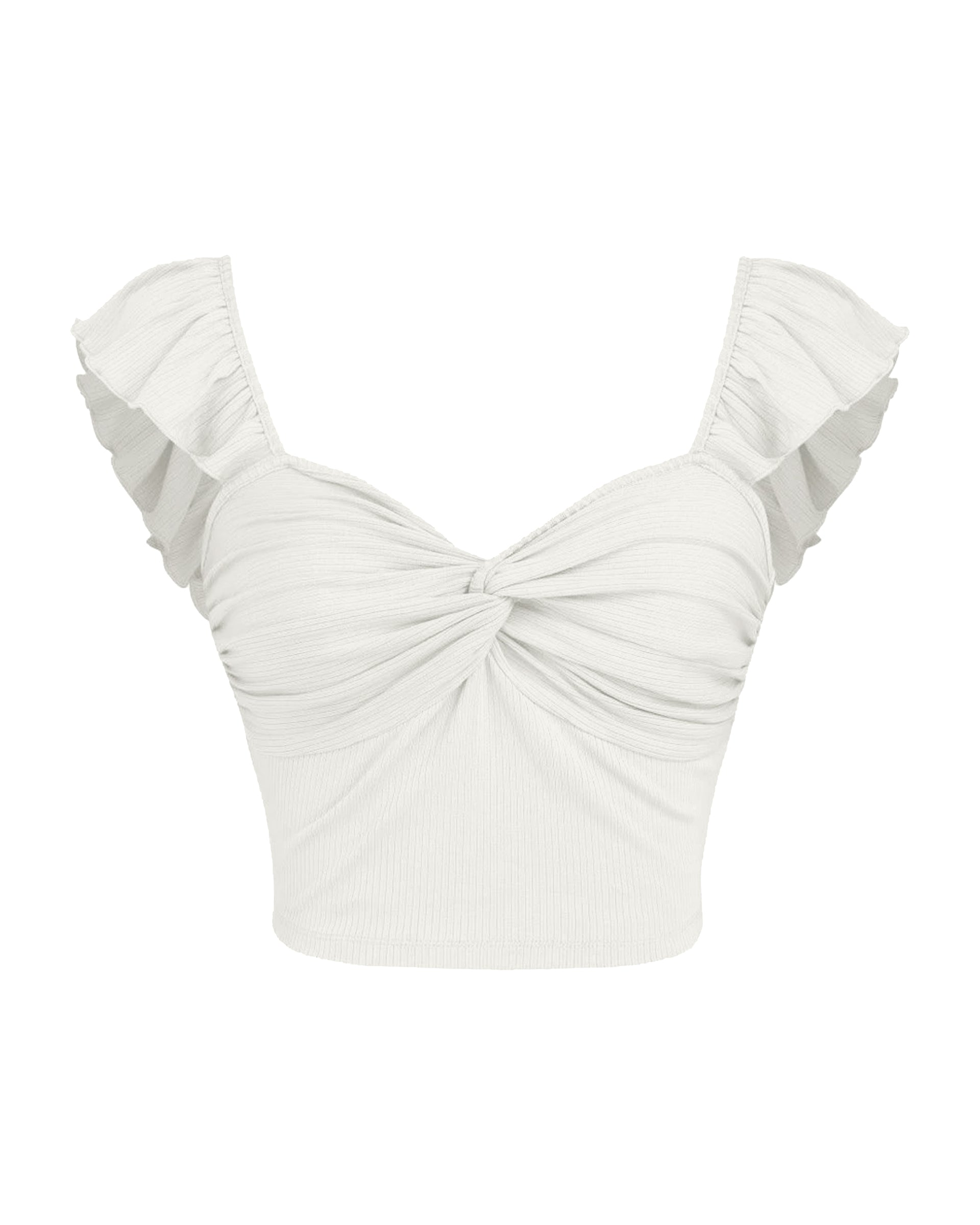 Front Knot Ribbed Crop Top in White
