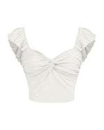 بلوزة قصيرة بيضاء مضلعة بربطة أمامية