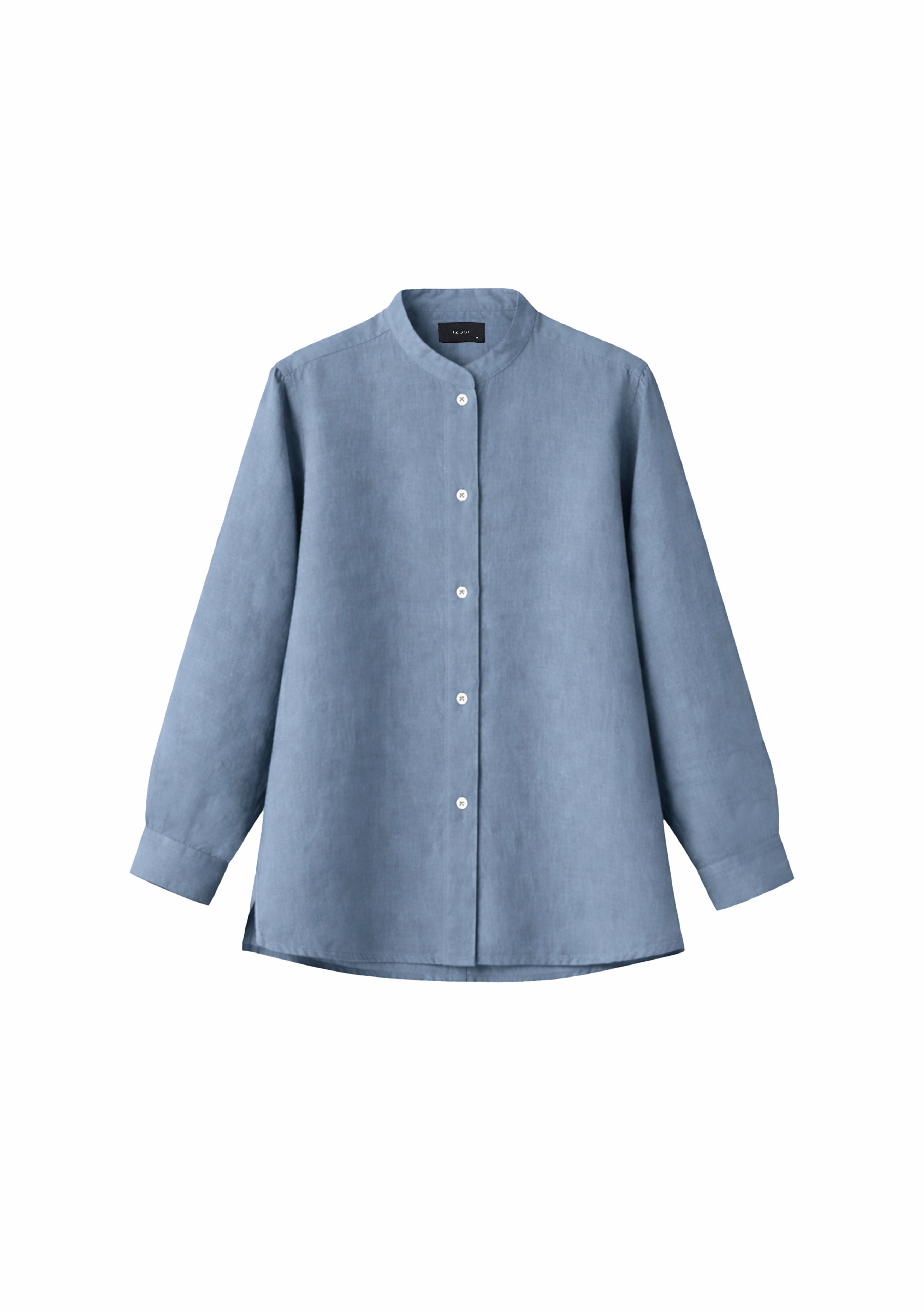 Elm Chinese Collar Linen Shirt in Steel Blue