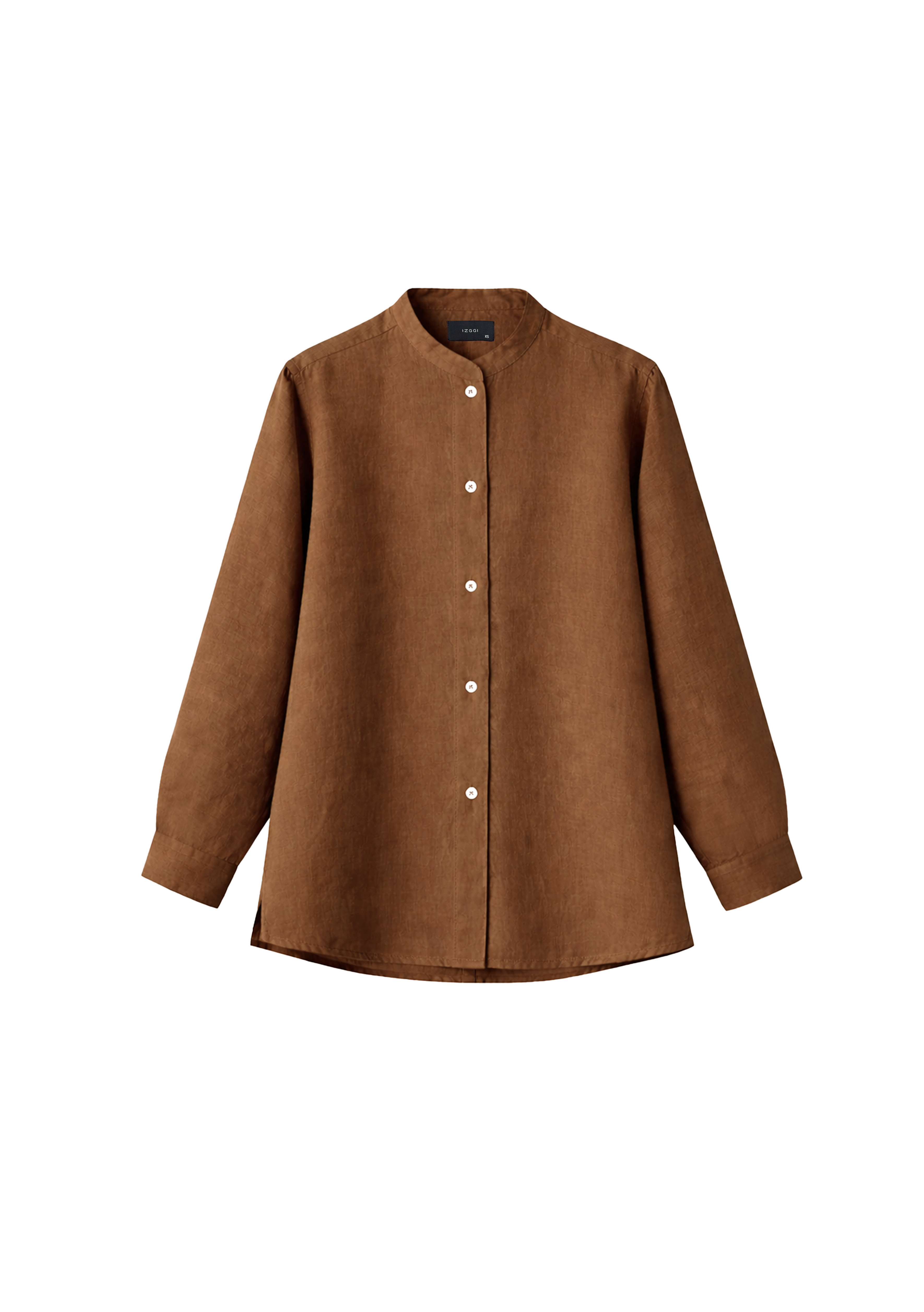 Elm Chinese Collar Linen Shirt in Mocha Brown