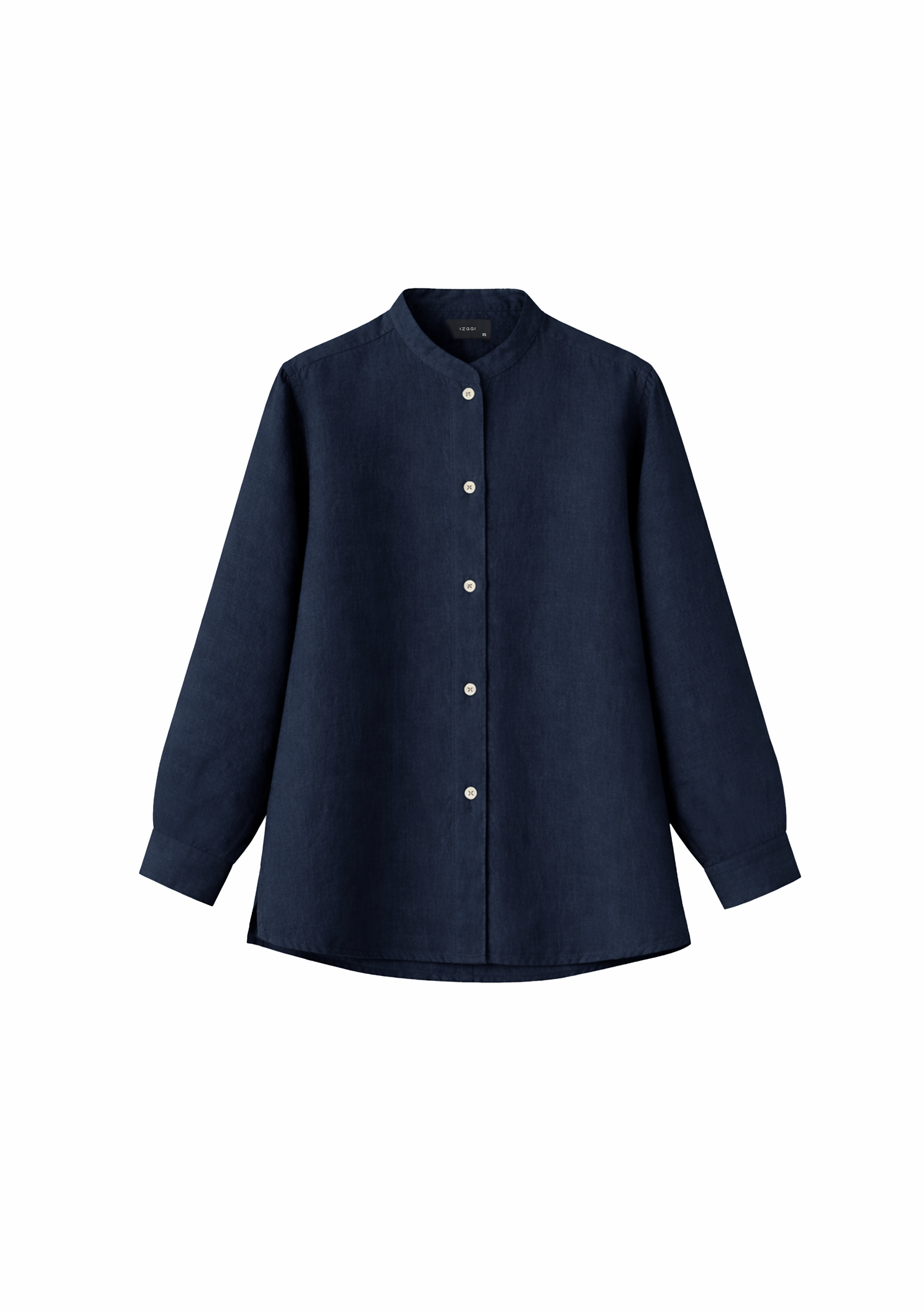 Elm Chinese Collar Linen Shirt in Midnight Blue