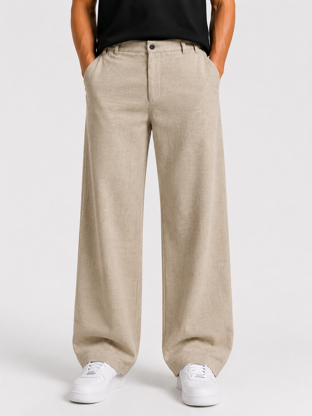 Beige Cotton Slub Trousers