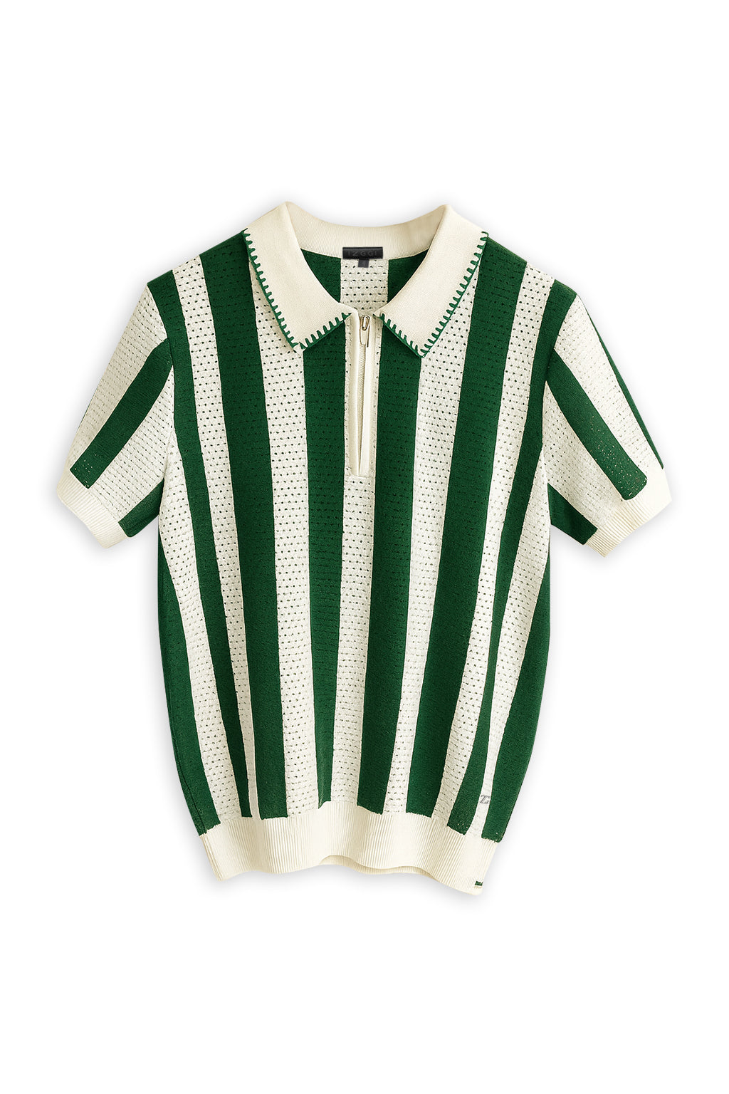 Emerald Stripe Zip Polo