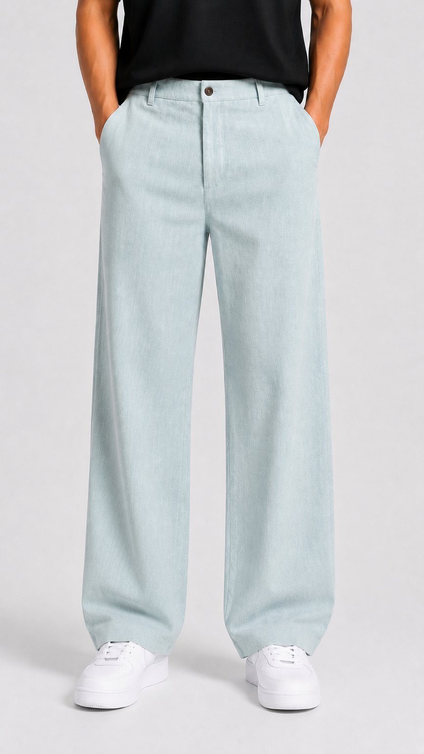 Ice Blue Cotton Slub Trousers