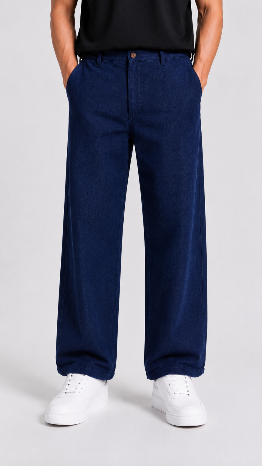 Navy Blue Cotton Slub Trousers