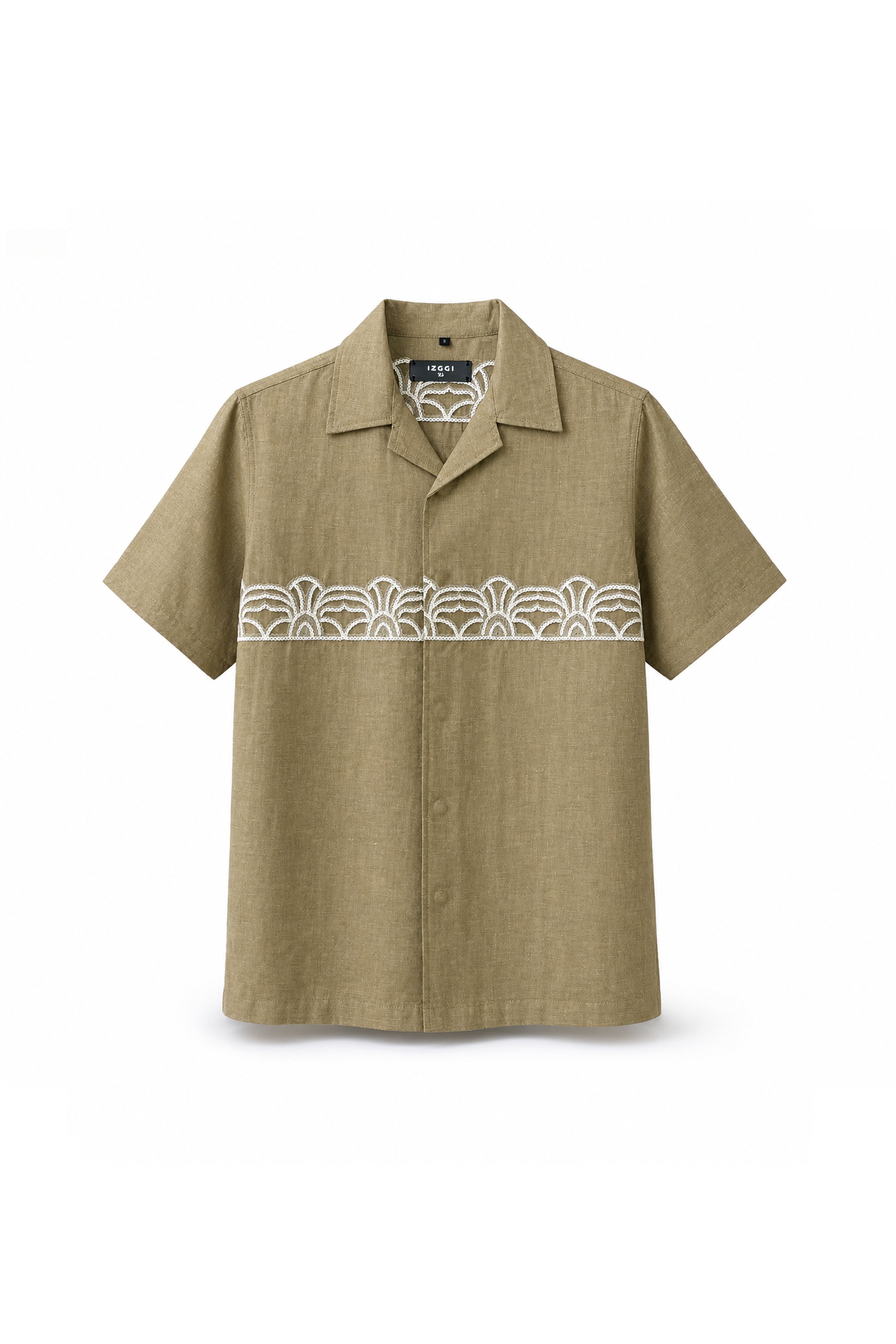 Brown Cotton Earthy Lace Embroidery Shirt