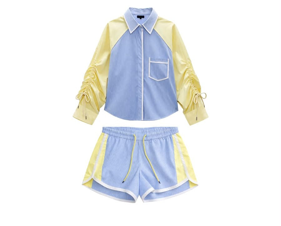 Blue & Yellow Contrast Panel Drawstring Co-ord