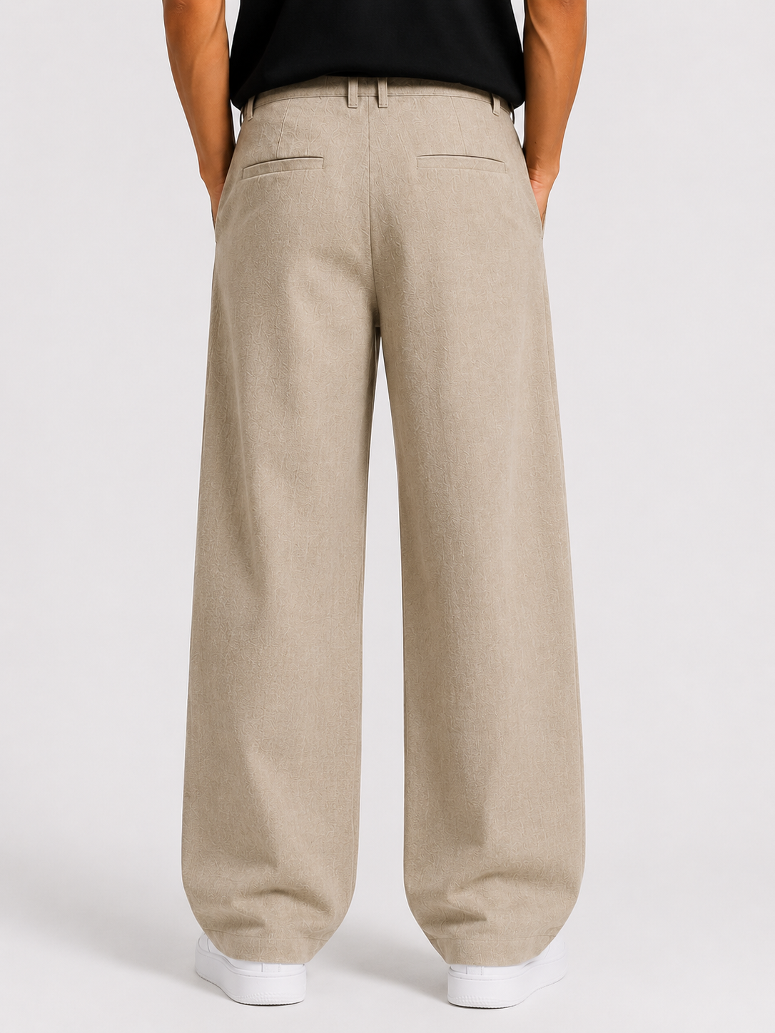 Beige Cotton Slub Trousers
