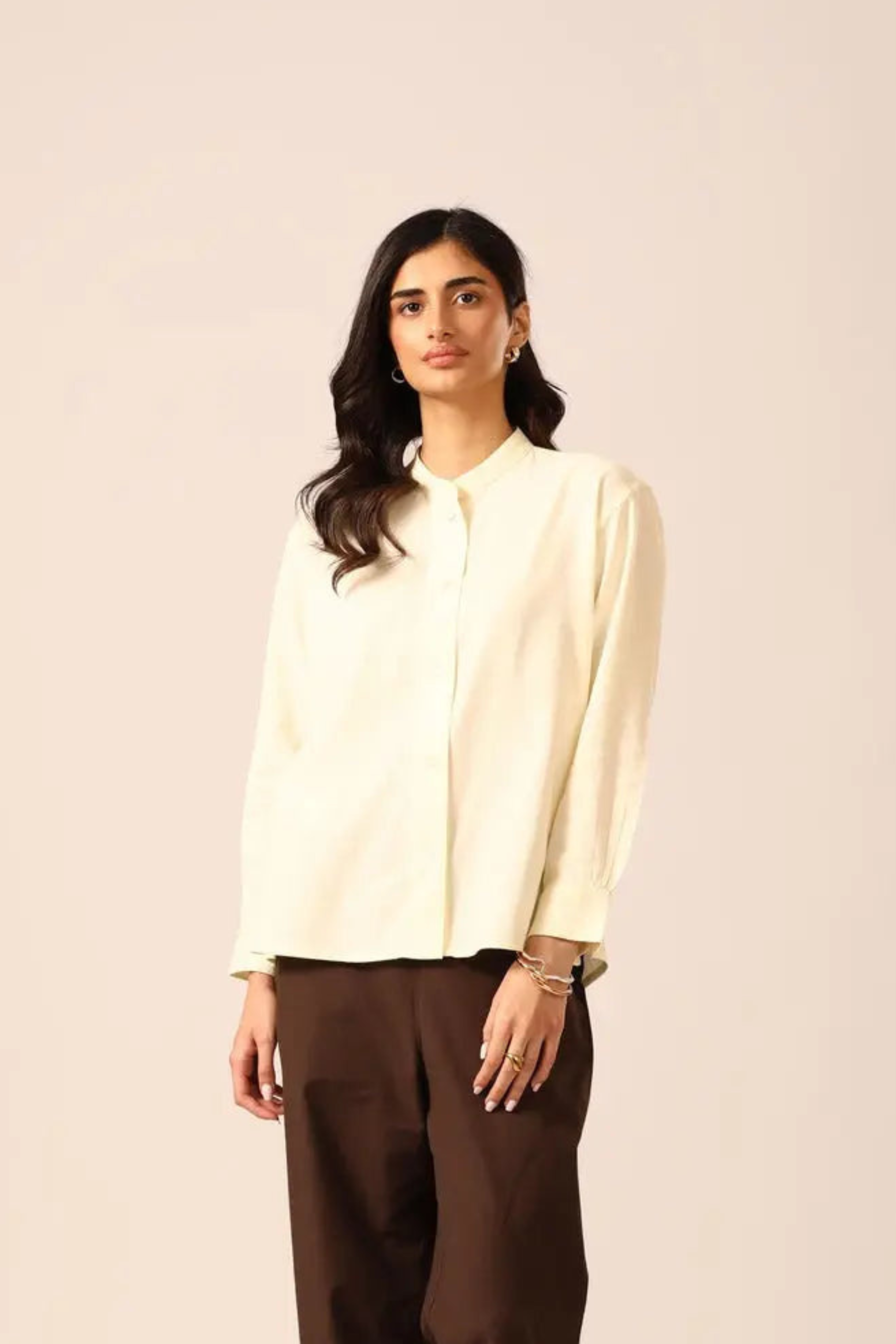 Elm Chinese Collar Linen Shirt in Vanilla