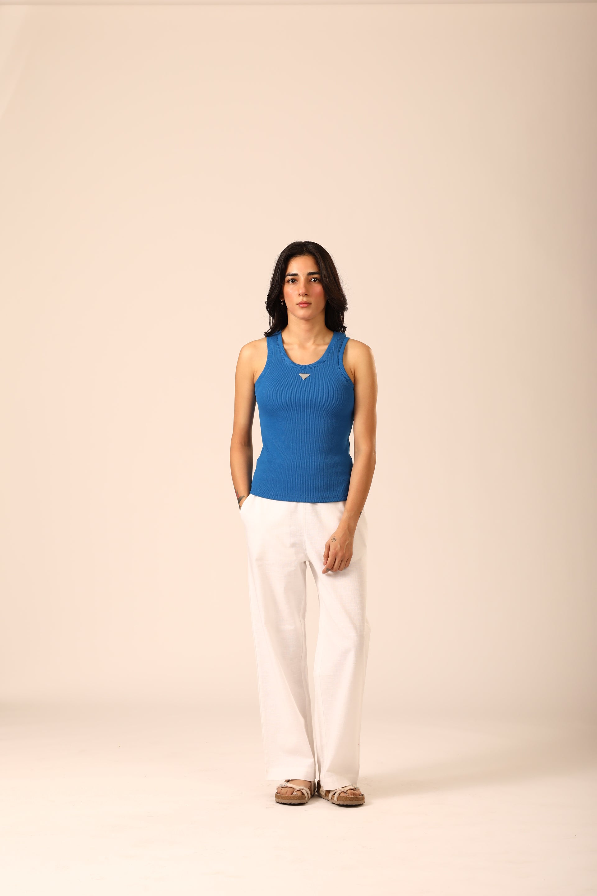 Blue Ribbed Sleeveless Top