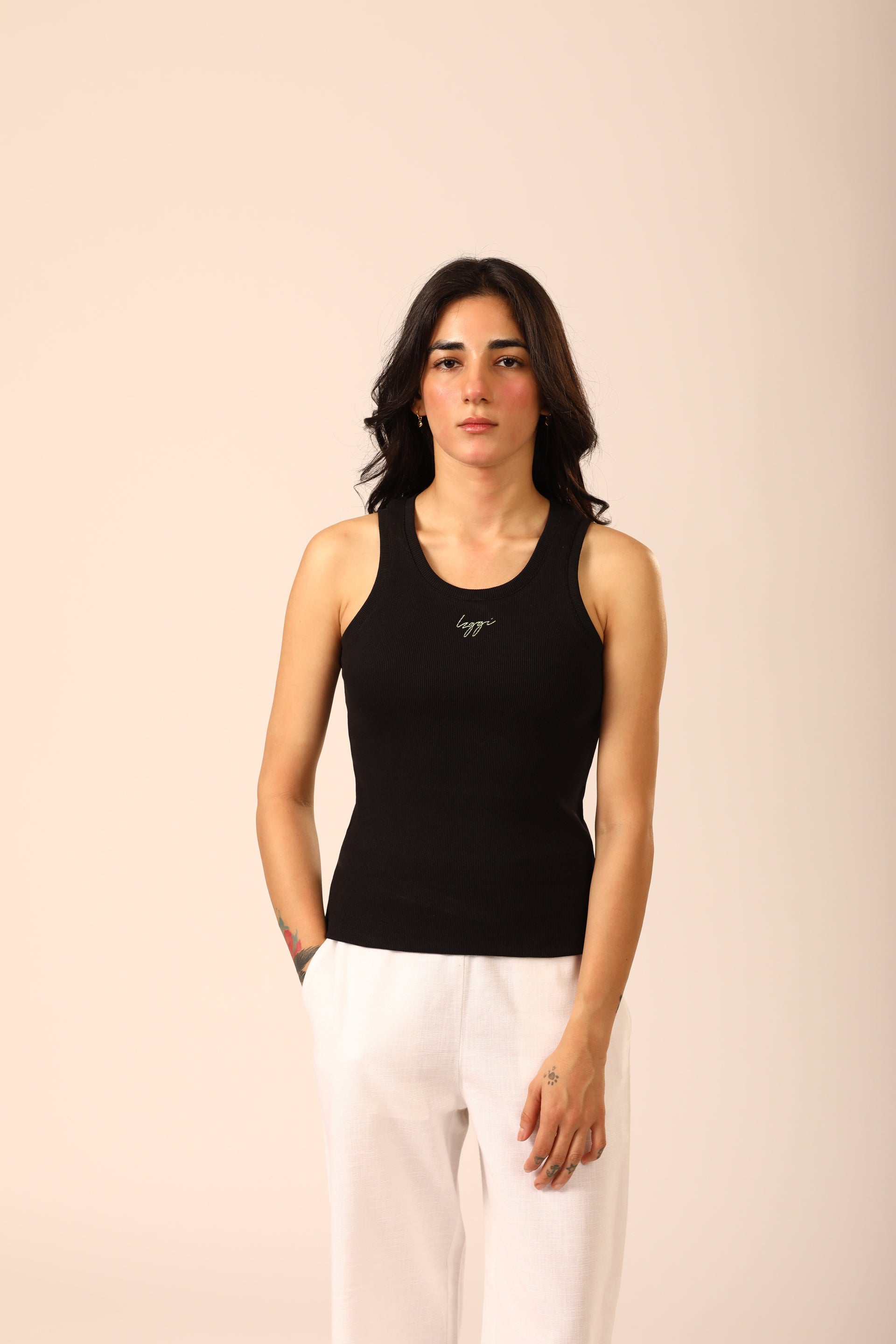 Black Ribbed Sleeveless Top