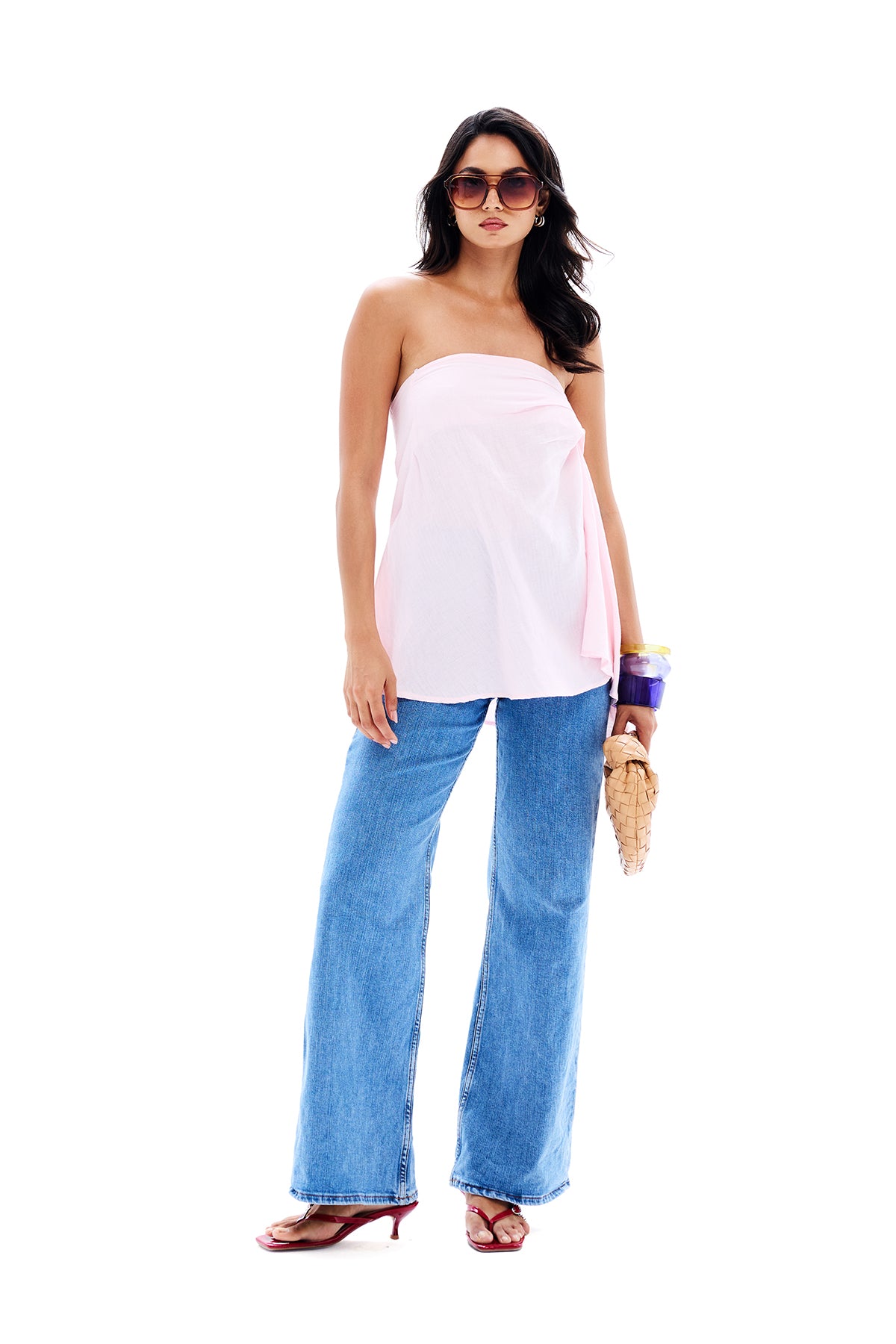 Pink Cotton Bandeau Draped Top
