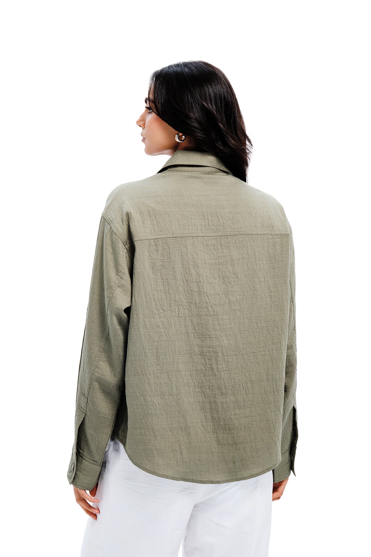 Olive Cotton Funnel Neck Shirt