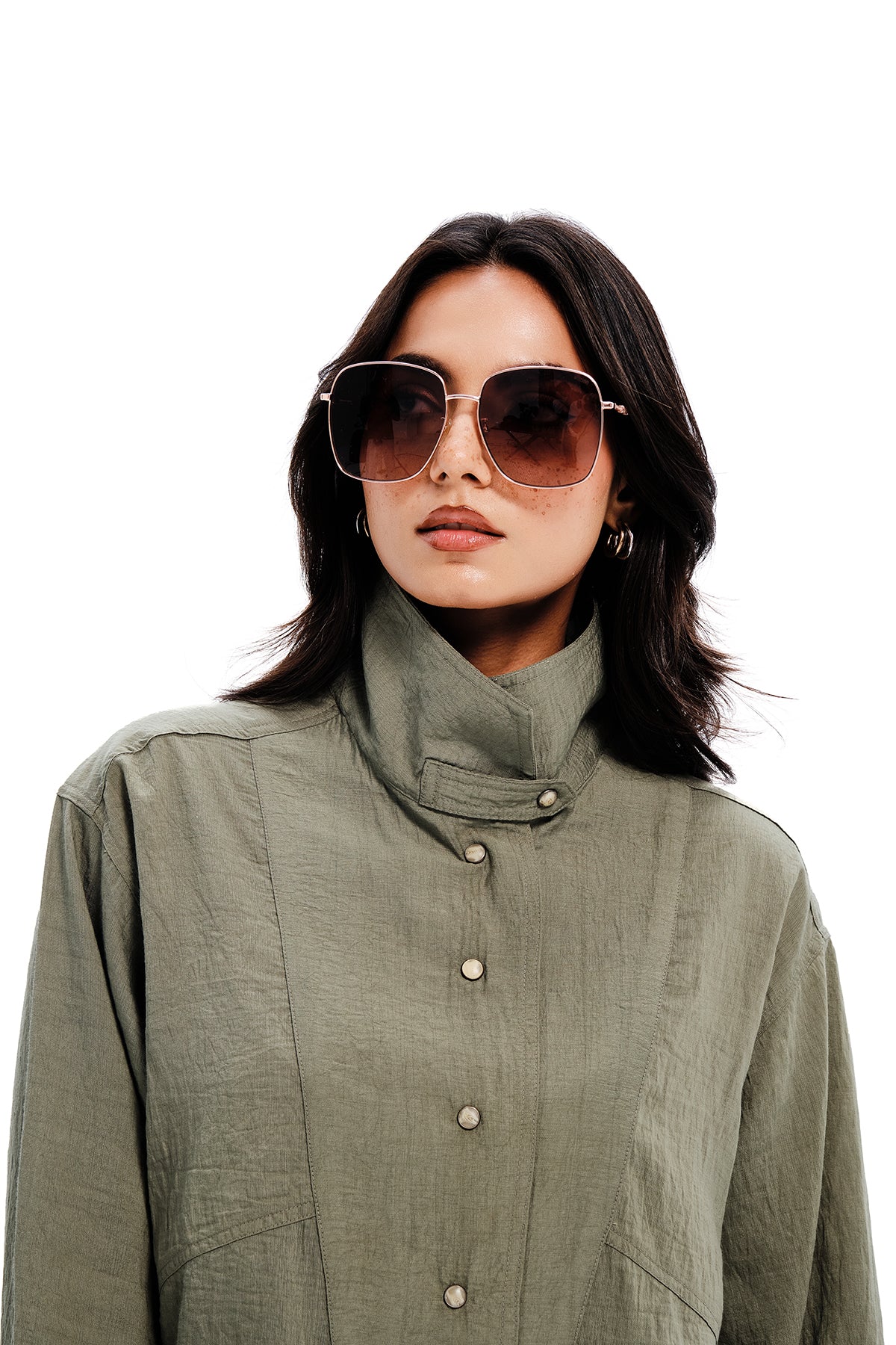 Olive Cotton Funnel Neck Shirt