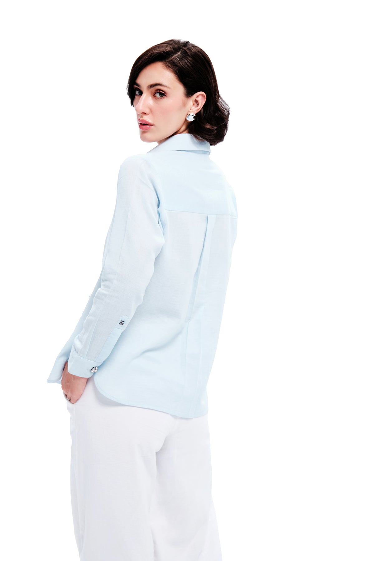 Blue Cotton Quinn Asymmetrical Shirt With Rhinestone Buttons