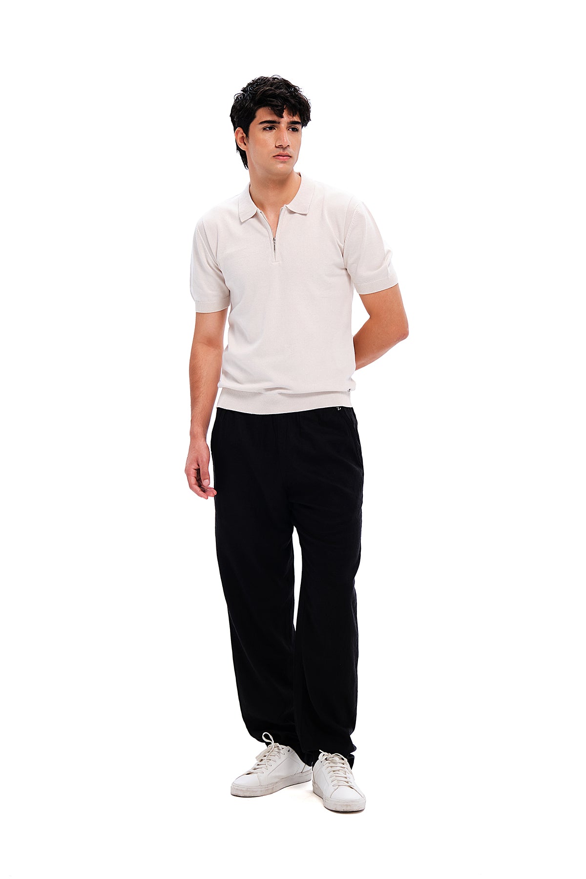 Ash White Cotton Quarter Zip Polo