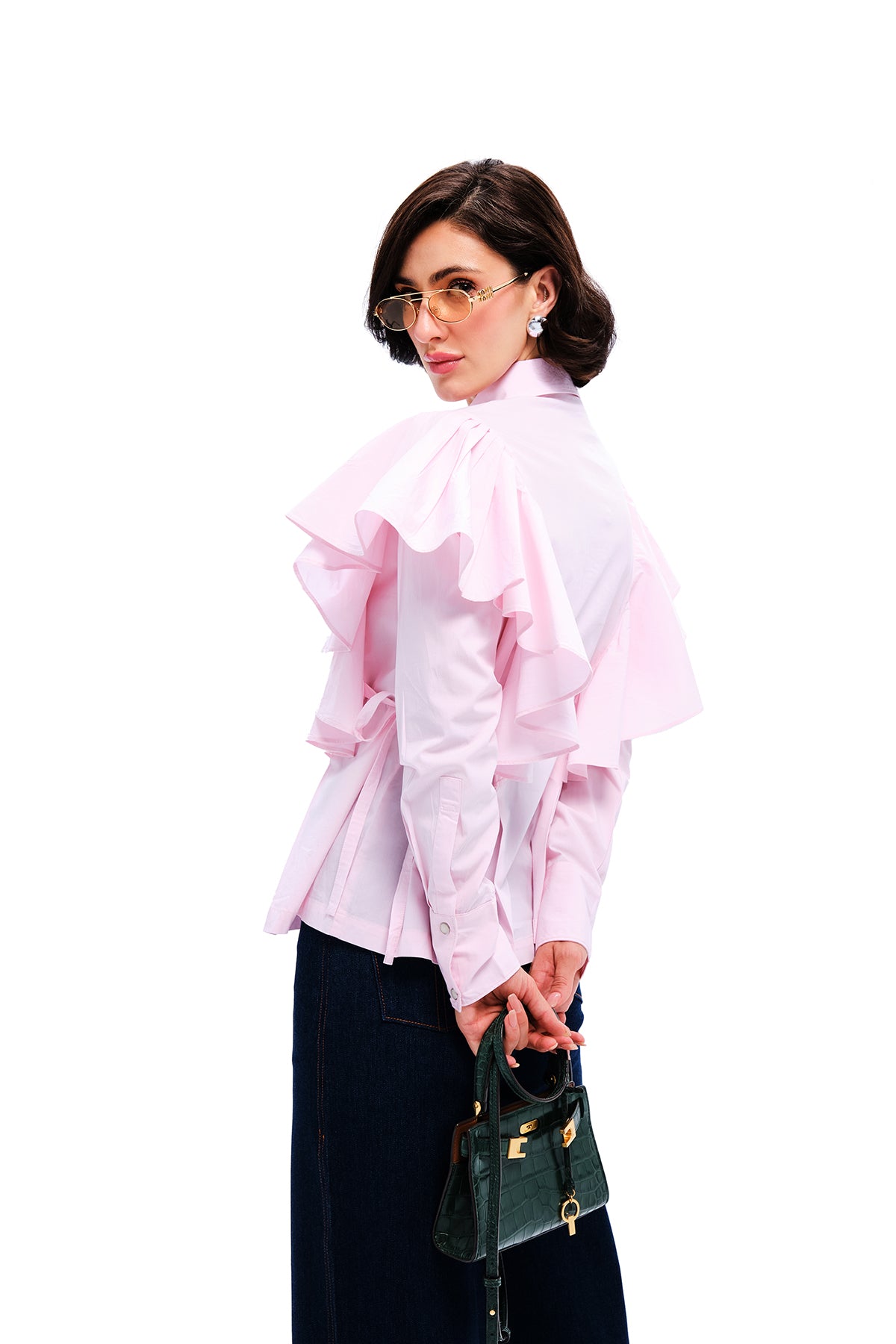 Pink Cotton Ruffled Side Tie Shirt