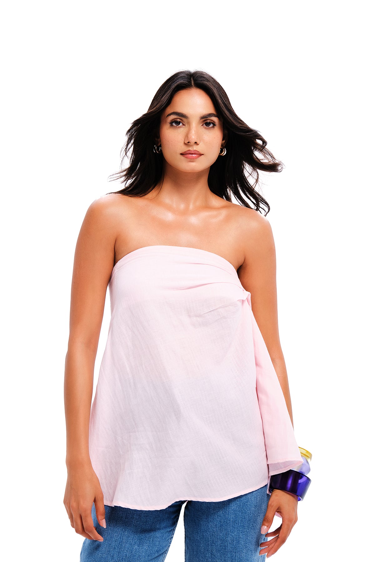 Pink Cotton Bandeau Draped Top