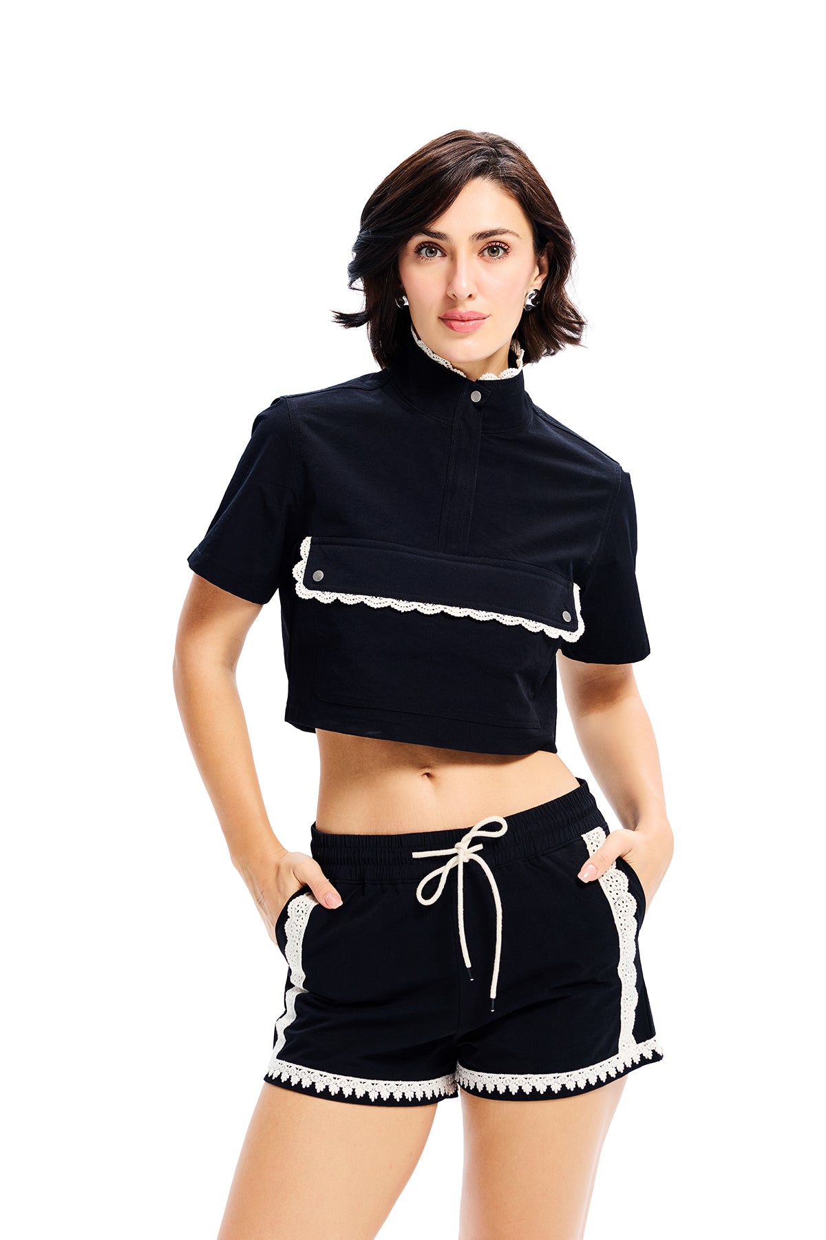 Black Lace Trim Shorts