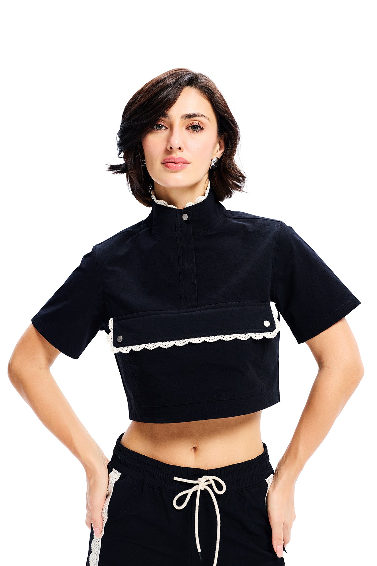 Black Lace Trim Crop Top