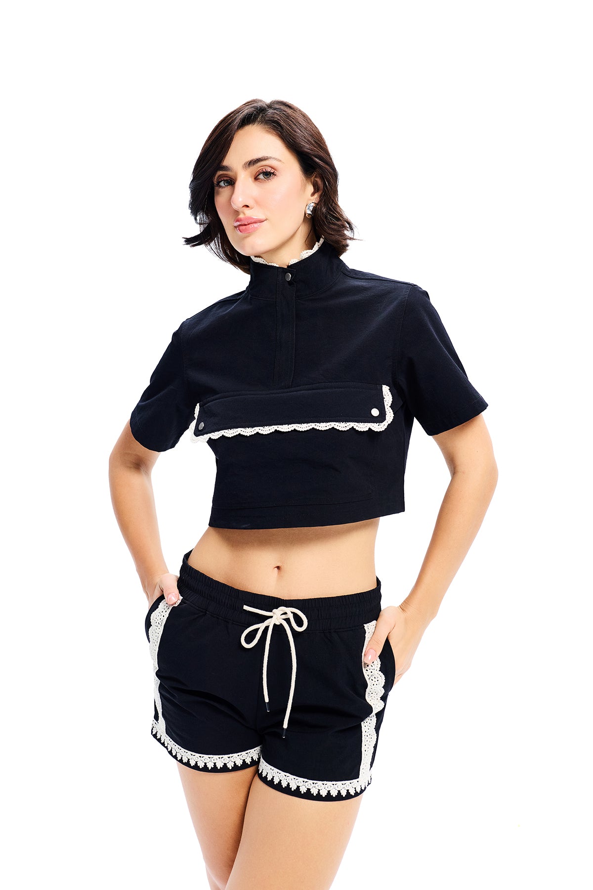 Black Lace Trim Shorts
