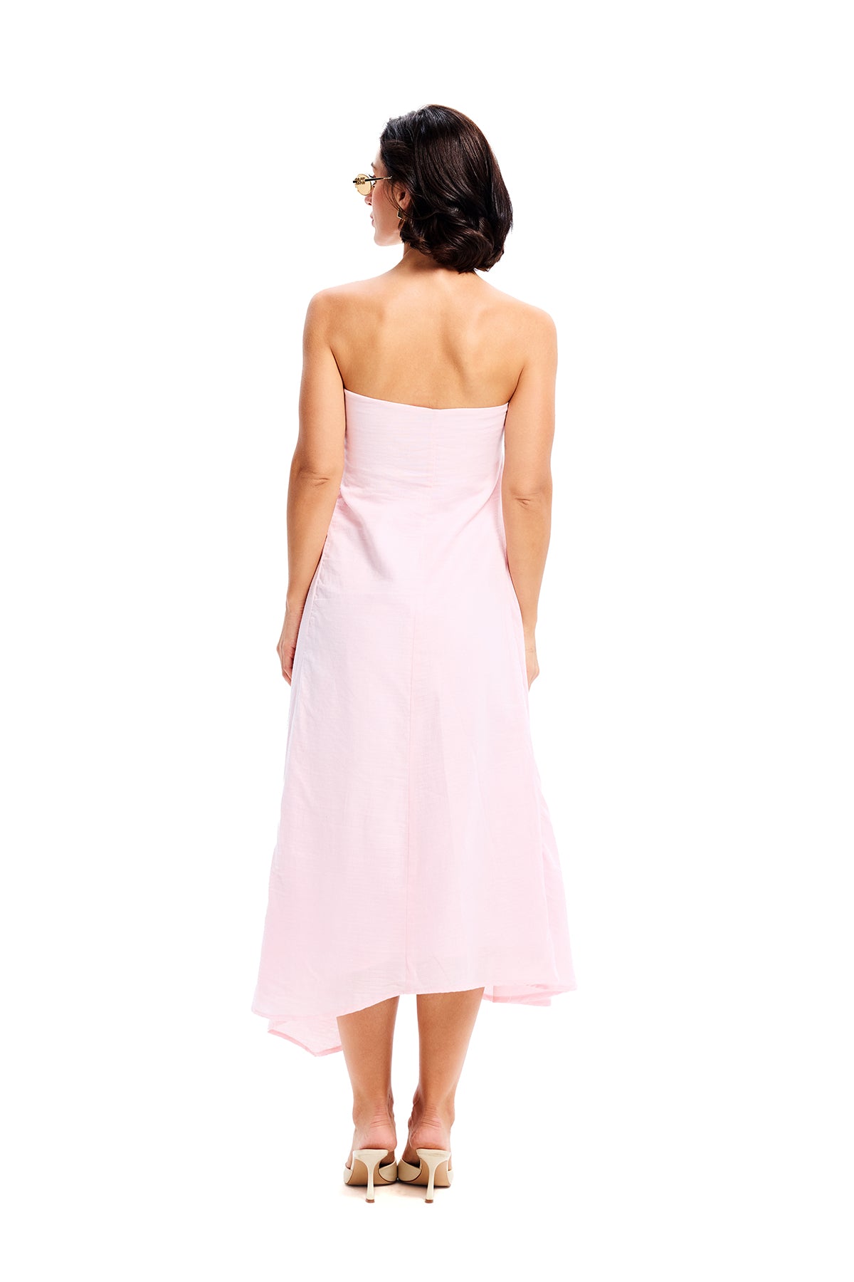 Pink Cotton Bandeau Draped Midi Dress