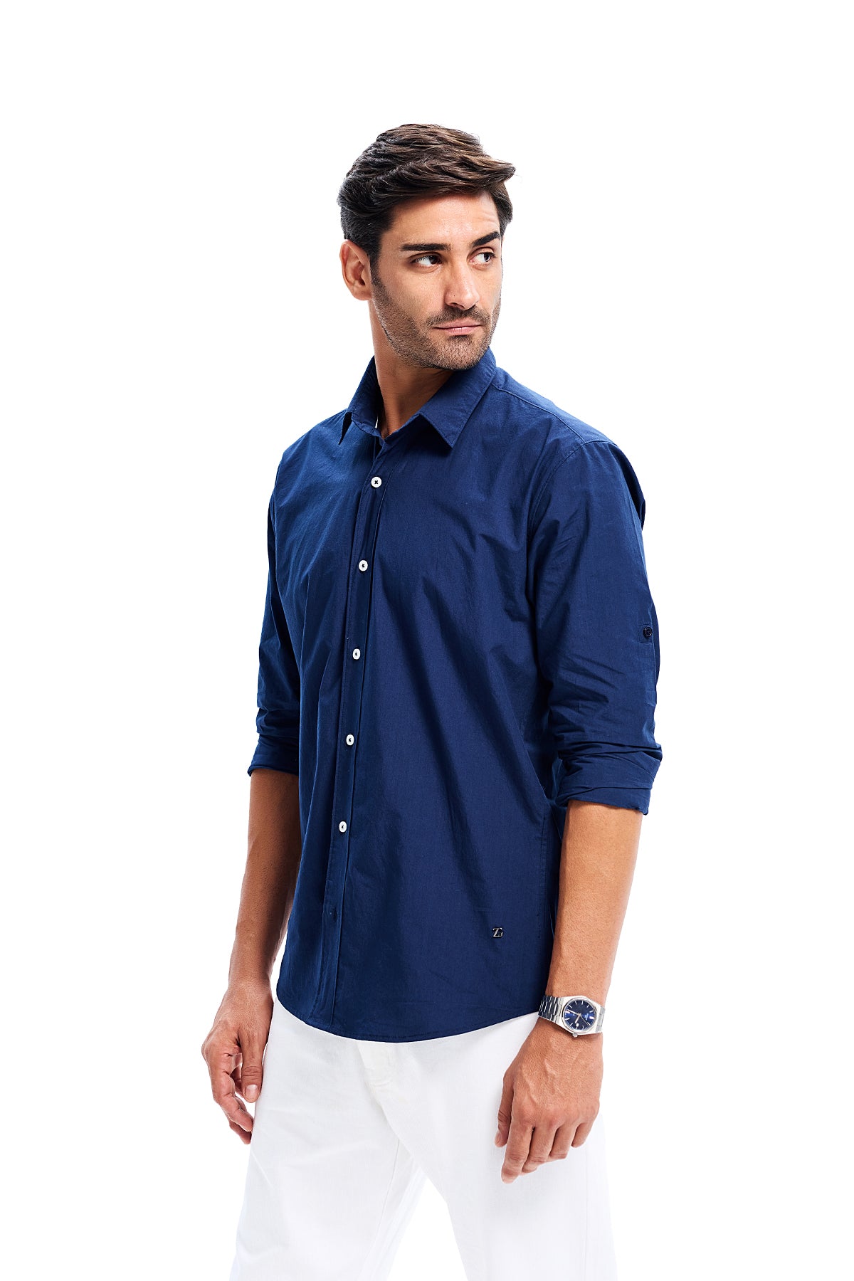 Navy Blue Cotton Poplin Shirt