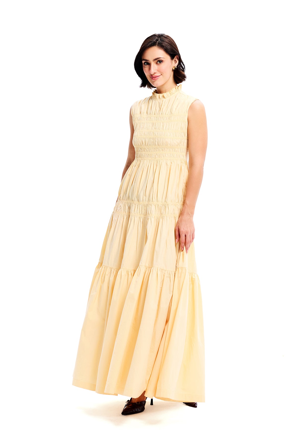 Yellow Poplin Smocked Detail Maxi Dress