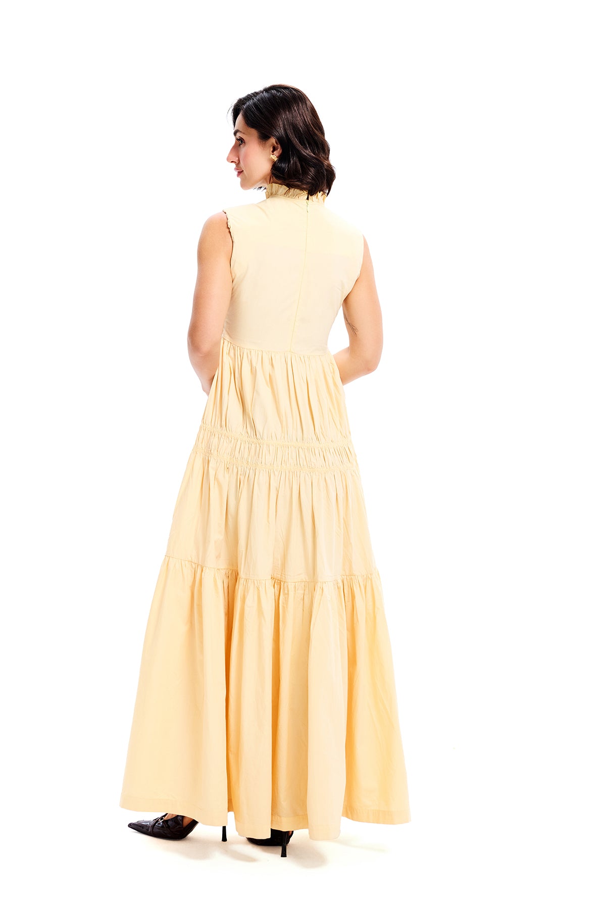 Yellow Poplin Smocked Detail Maxi Dress