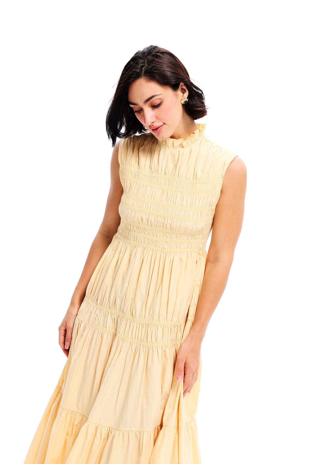 Yellow Poplin Smocked Detail Maxi Dress