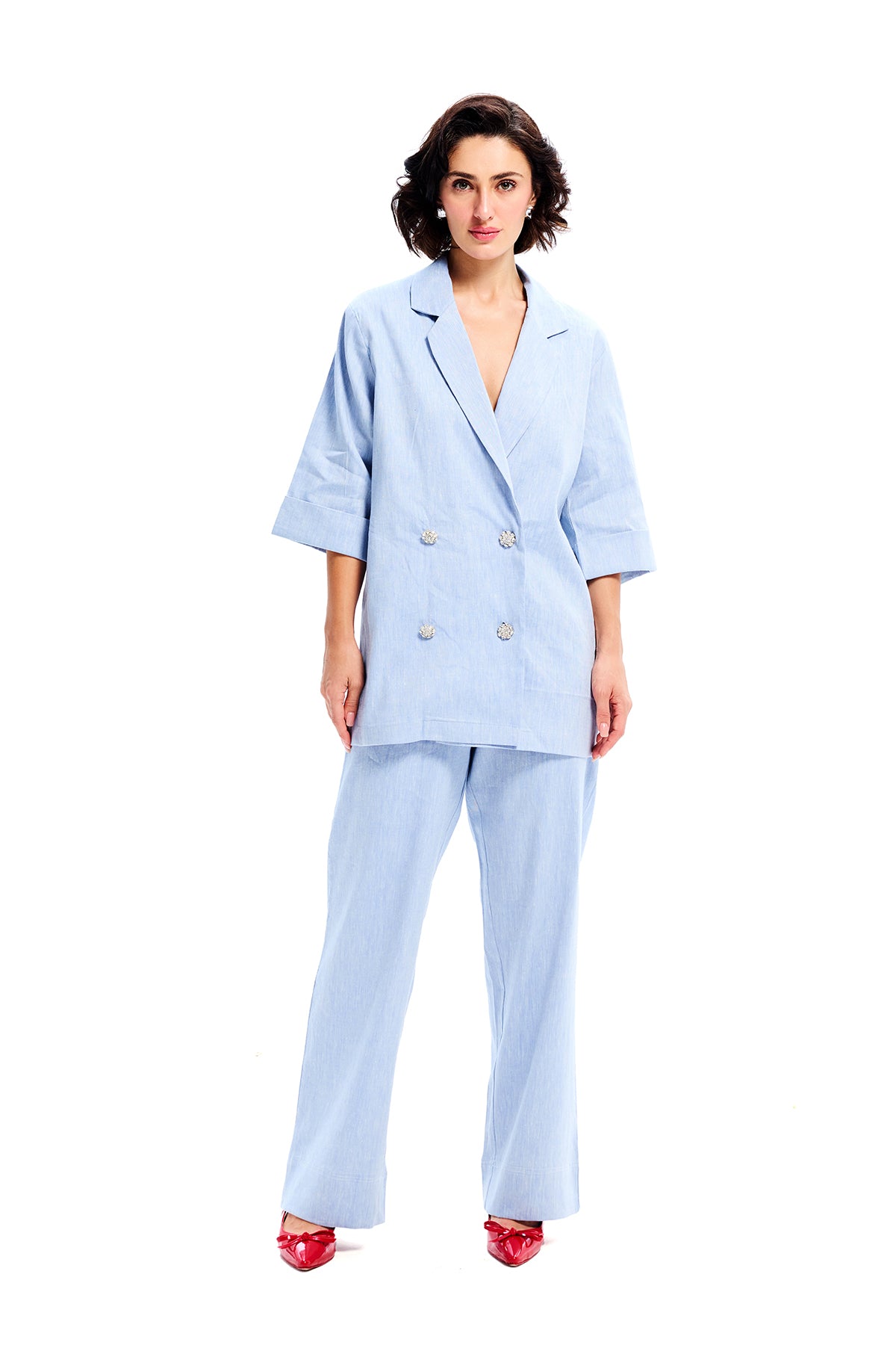 Blue Cotton Slub Trouser