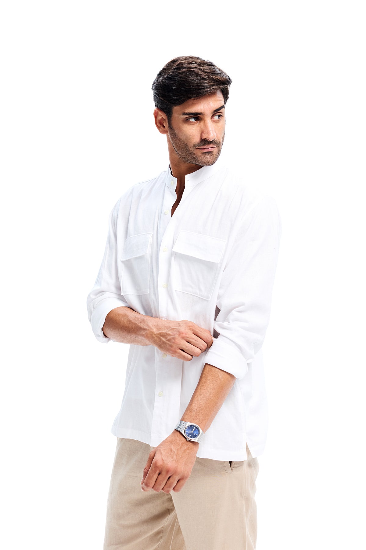 White Relaxed Two Pocket Linen Shirt